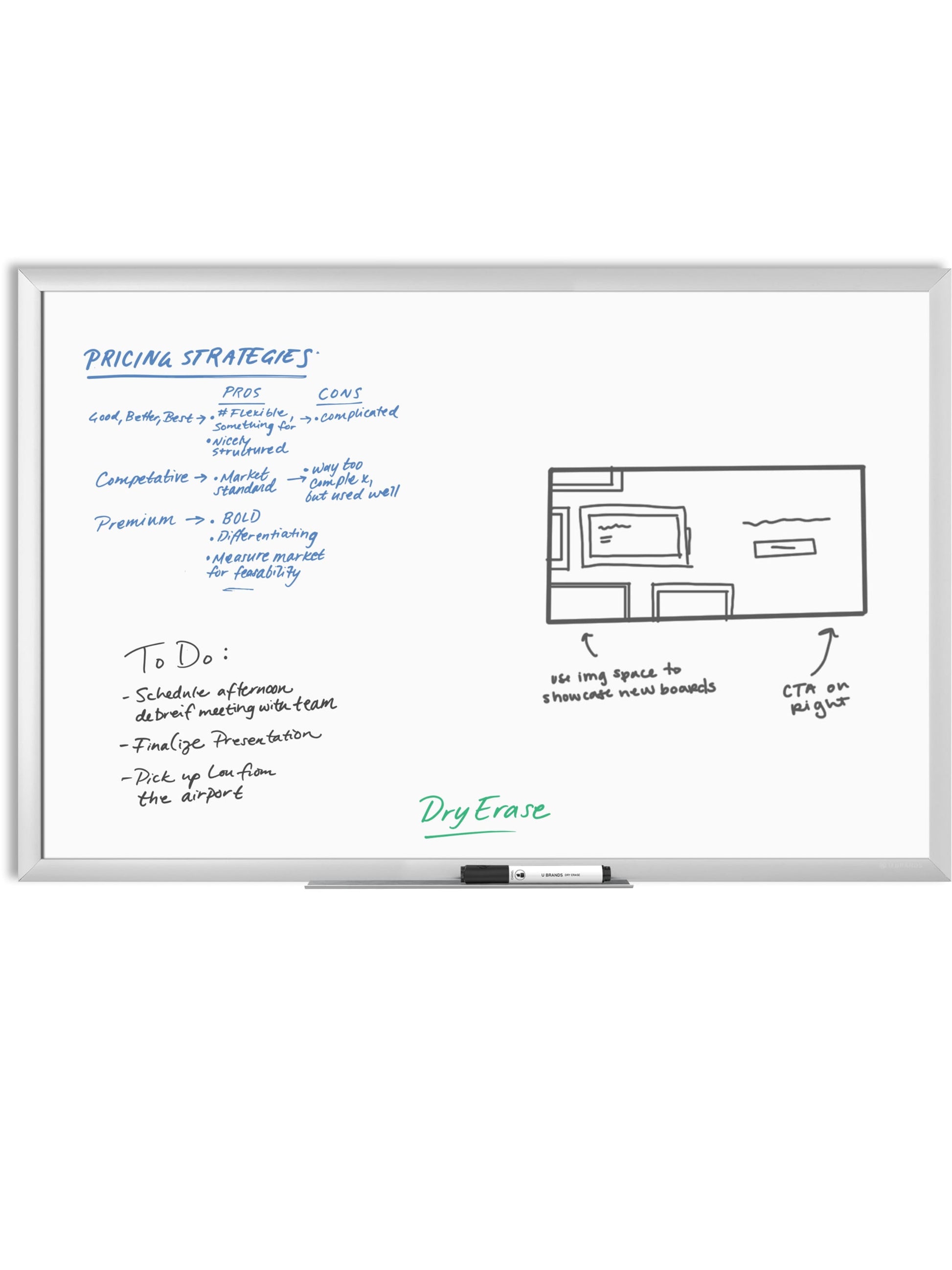 Metal Frame Melamine Dry Erase Board, Silver, White, 35" x 23", 3 x 2, White, 35" X 23" Size, Set of 1, 812296020316