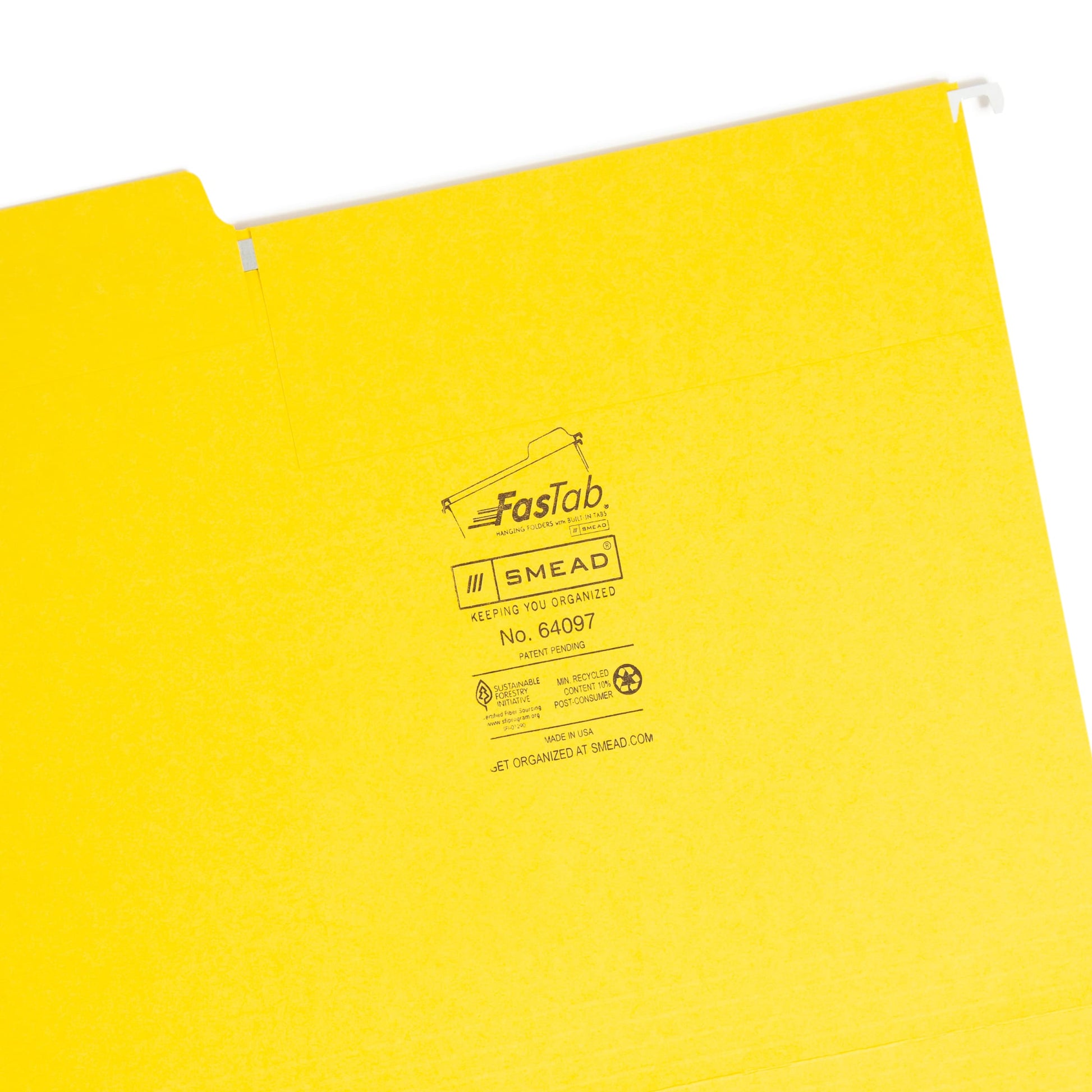 FasTab® Hanging File Folders, 1/3-Cut Tab, Yellow Color, Letter Size, Set of 20, 086486640978