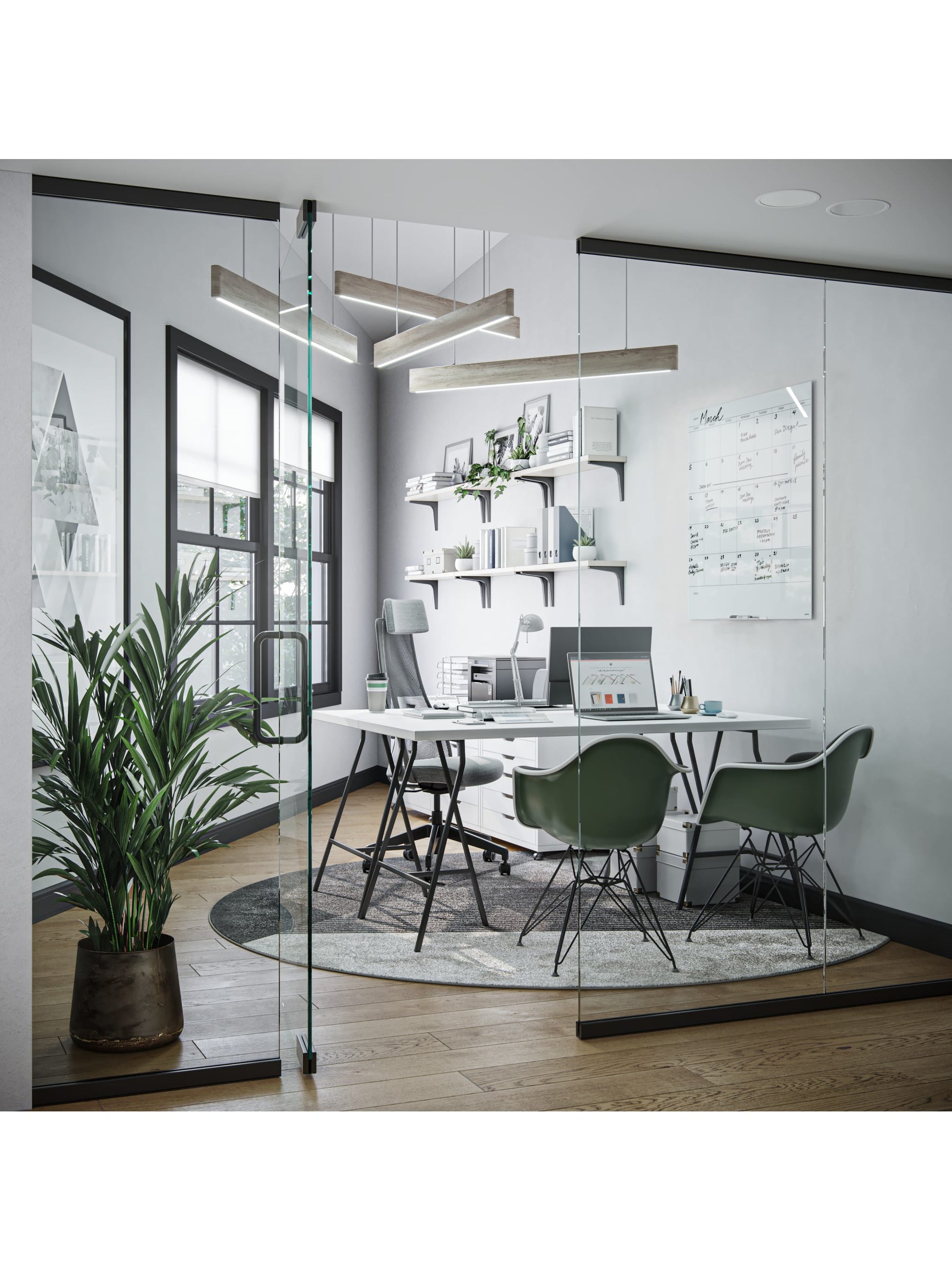 Floating Glass Non-Magnetic DE Calendar Board, White, 35" x 35", 3 x 3, White, 35" X 35" Size, Set of 1, 817894029105