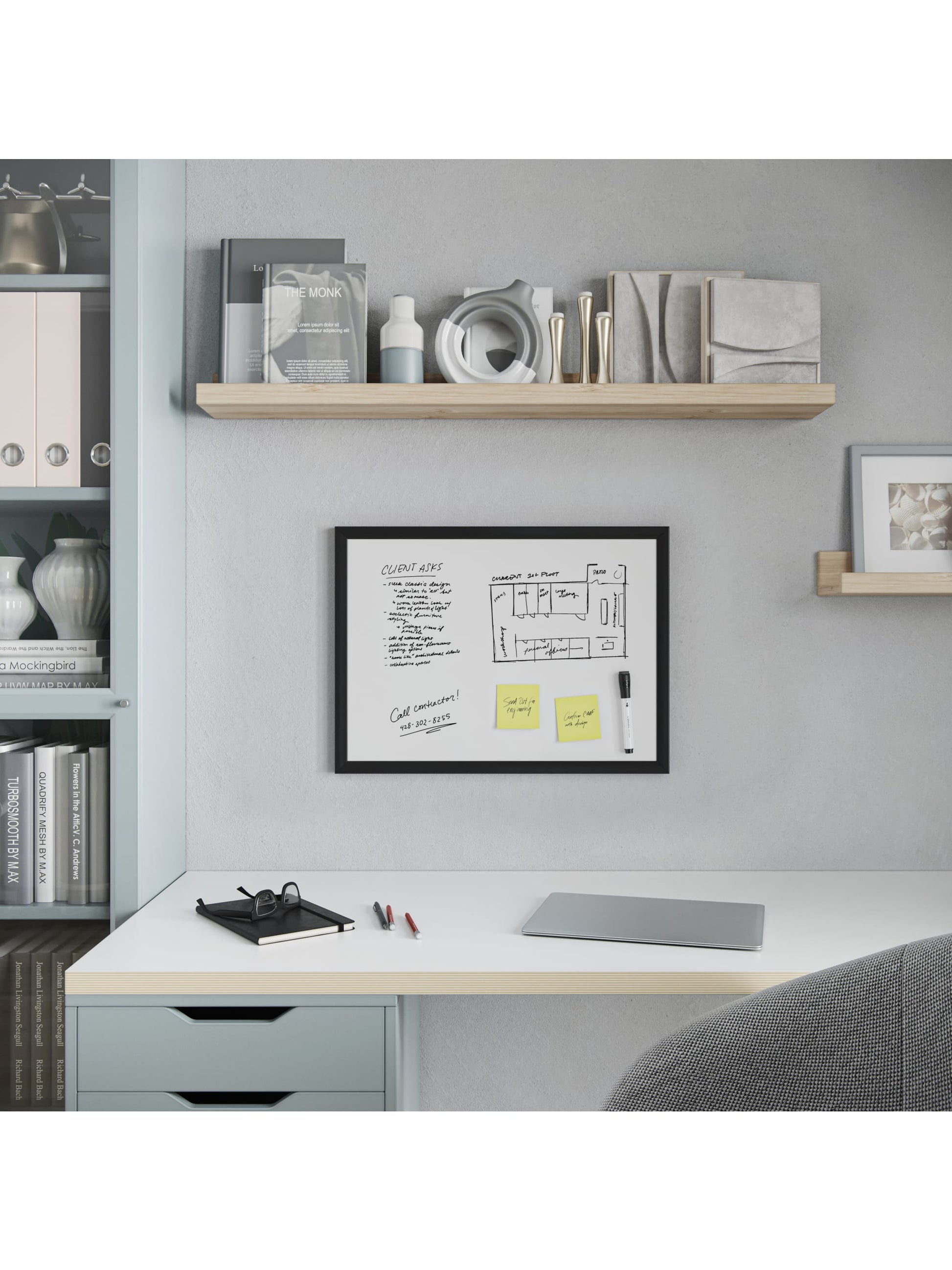 MDF Frame Dry Erase Board, Black, White, 23" x 17", 2' or Smaller, White, 23" X 17" Size, Set of 1, 812296023072