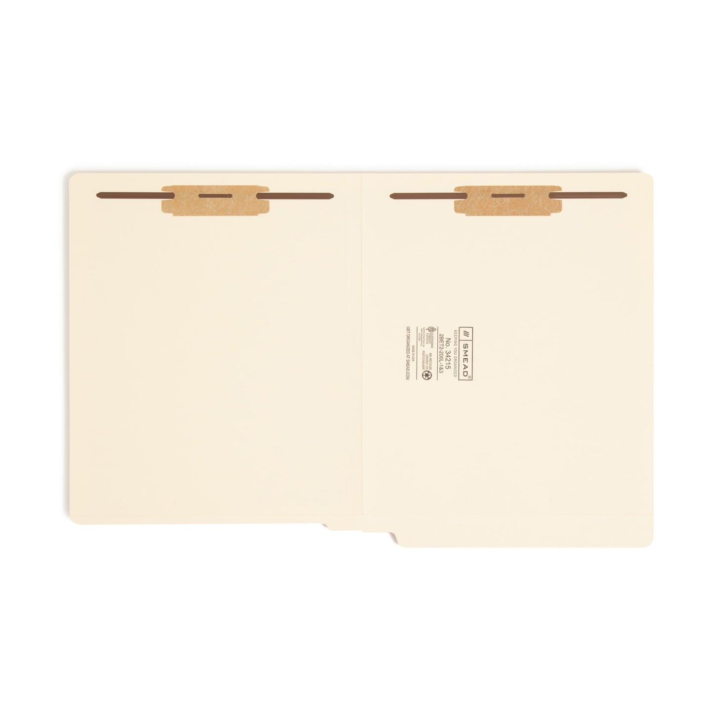 End Tab Fastener Folders with Shelf-Master® Reinforced Tab, Straight-Cut Tab, Two Fasteners, Manila Color, Letter Size, Set of 50, 086486342155