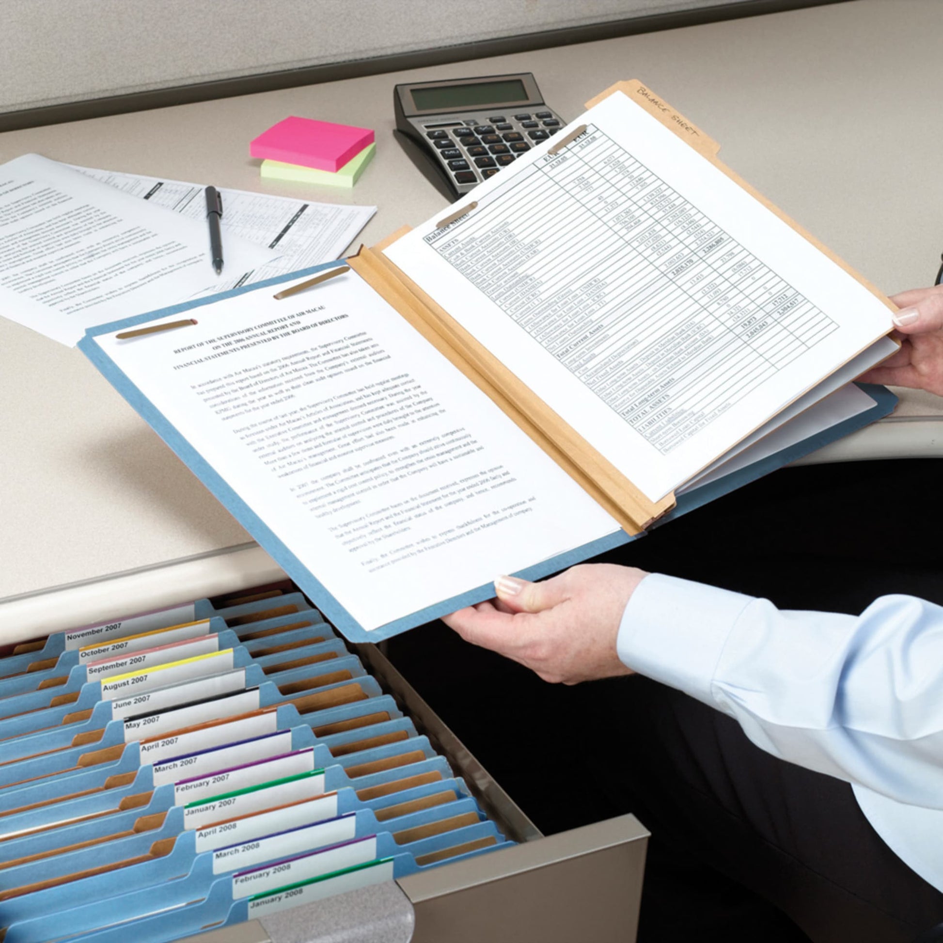 Pressboard Classification File Folders, 2 Dividers, 2 inch Expansion, Blue Color, Letter Size, Set of 5, 086486140560