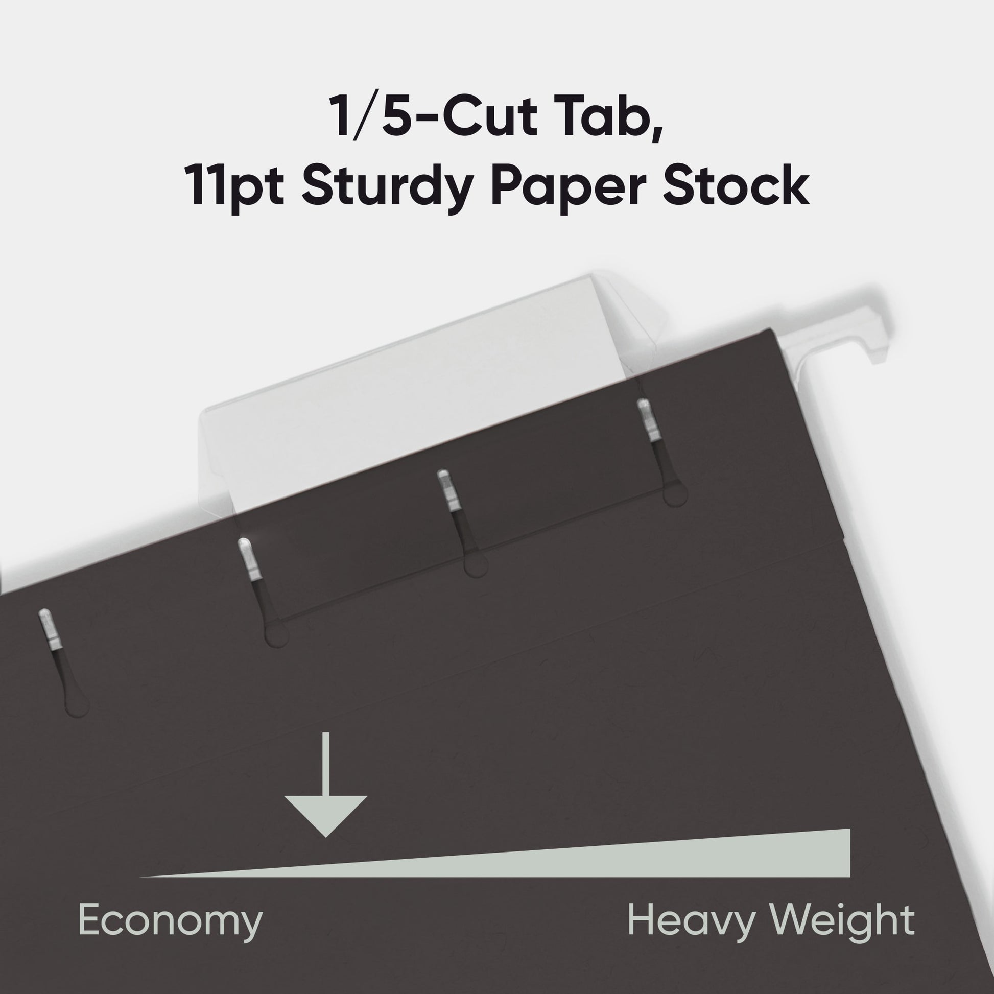 Standard Hanging File Folders with 1/5-Cut Tabs, Black Color, Letter Size, Set of 25, 086486640626