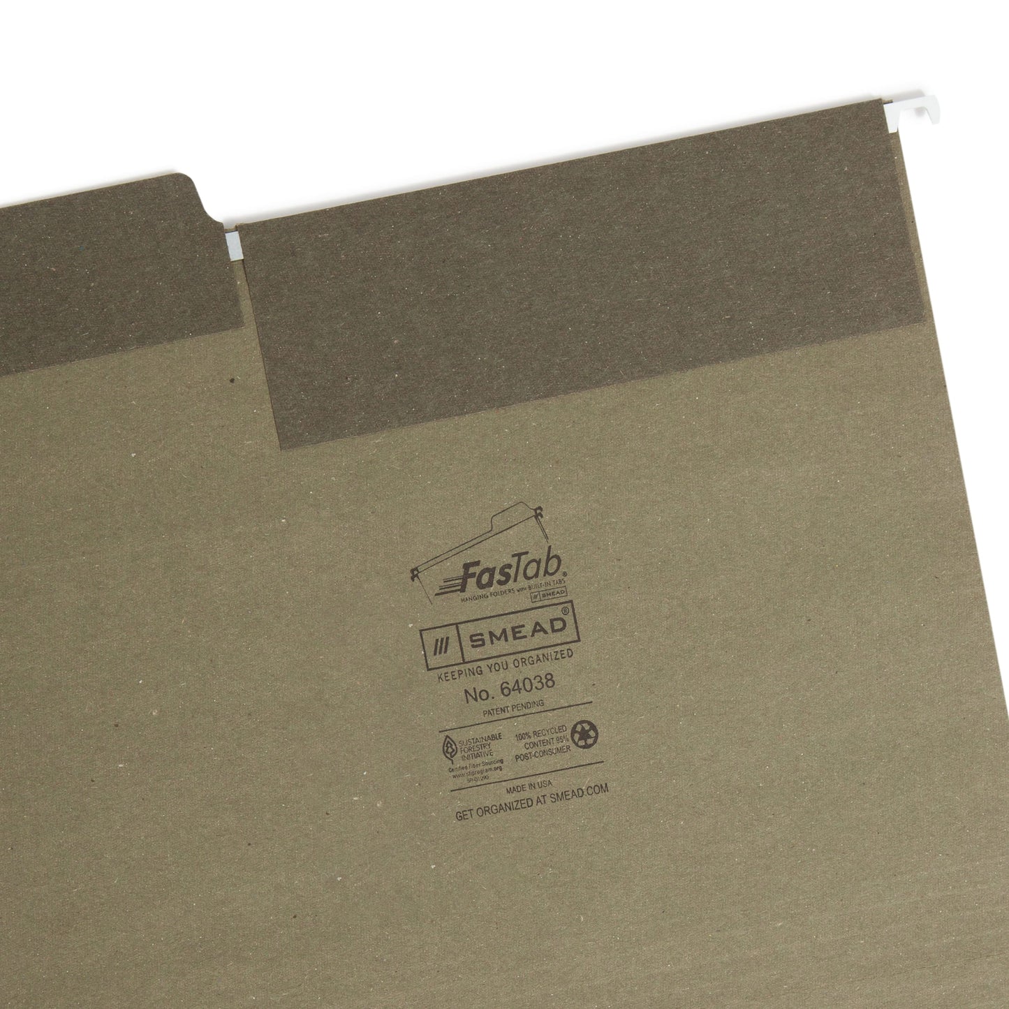 100% Recycled FasTab® Hanging File Folders, Bilingual Packaging, Standard Green Color, Letter Size, Set of 20, 086486640381