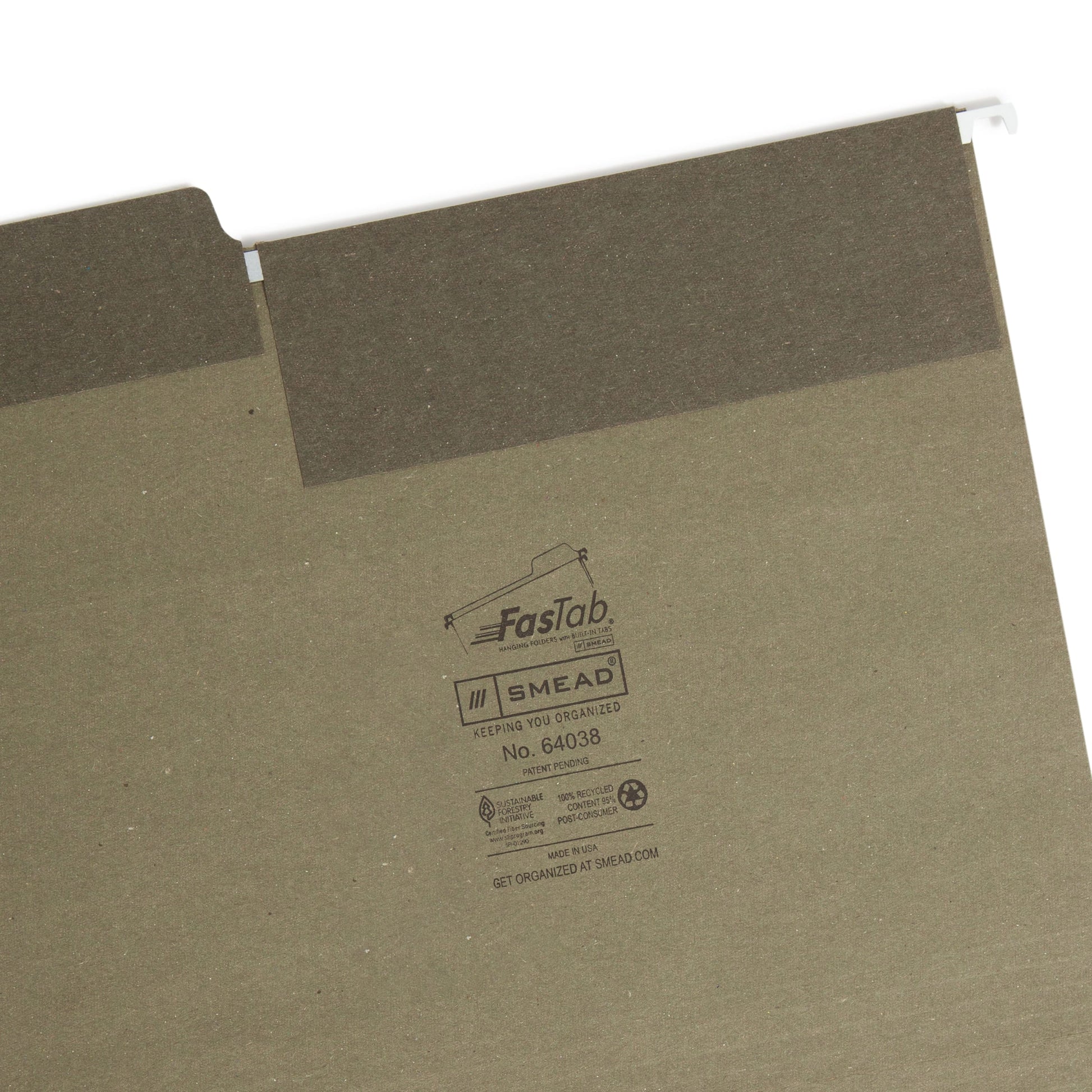 100% Recycled FasTab® Hanging File Folders, Bilingual Packaging, Standard Green Color, Letter Size, Set of 20, 086486640381