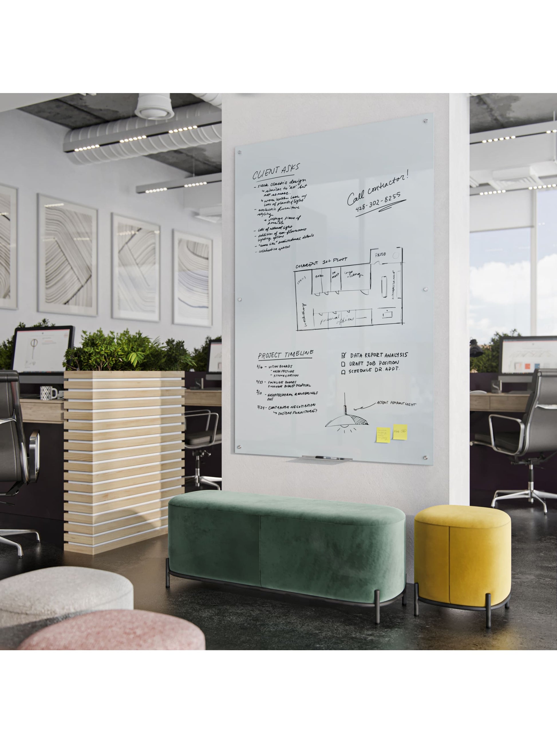 Frameless Glass Non-Magnetic Dry Erase Board, N/A, White, 70" x 47", 6 x 4, White, 70" X 47" Size, Set of 1, 817894027965
