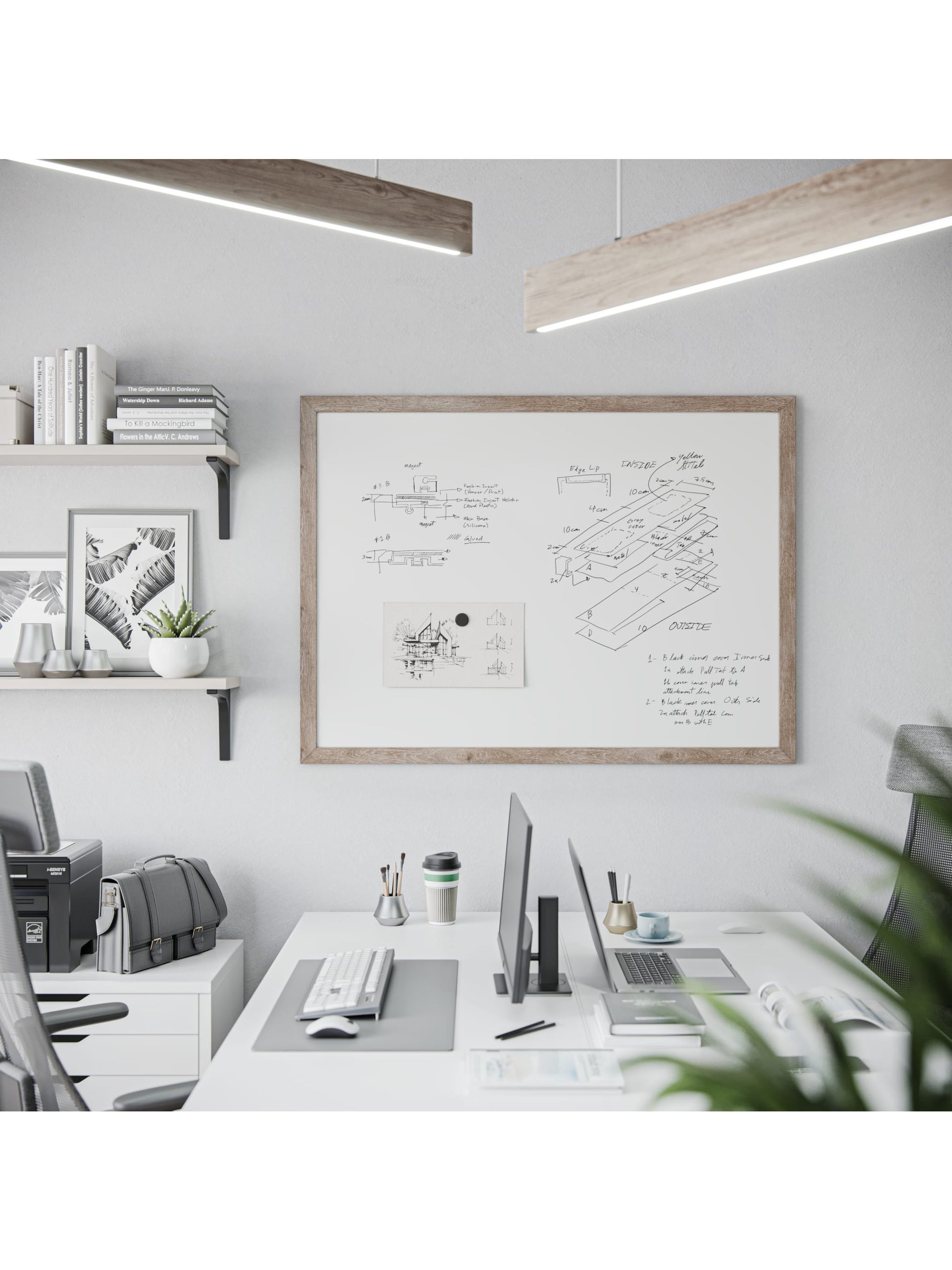 Rustic Frame Dry Erase Board, Brown, White, 47" x 35", 4 x 3, White, 47" X 35" Size, Set of 1, 843463148939