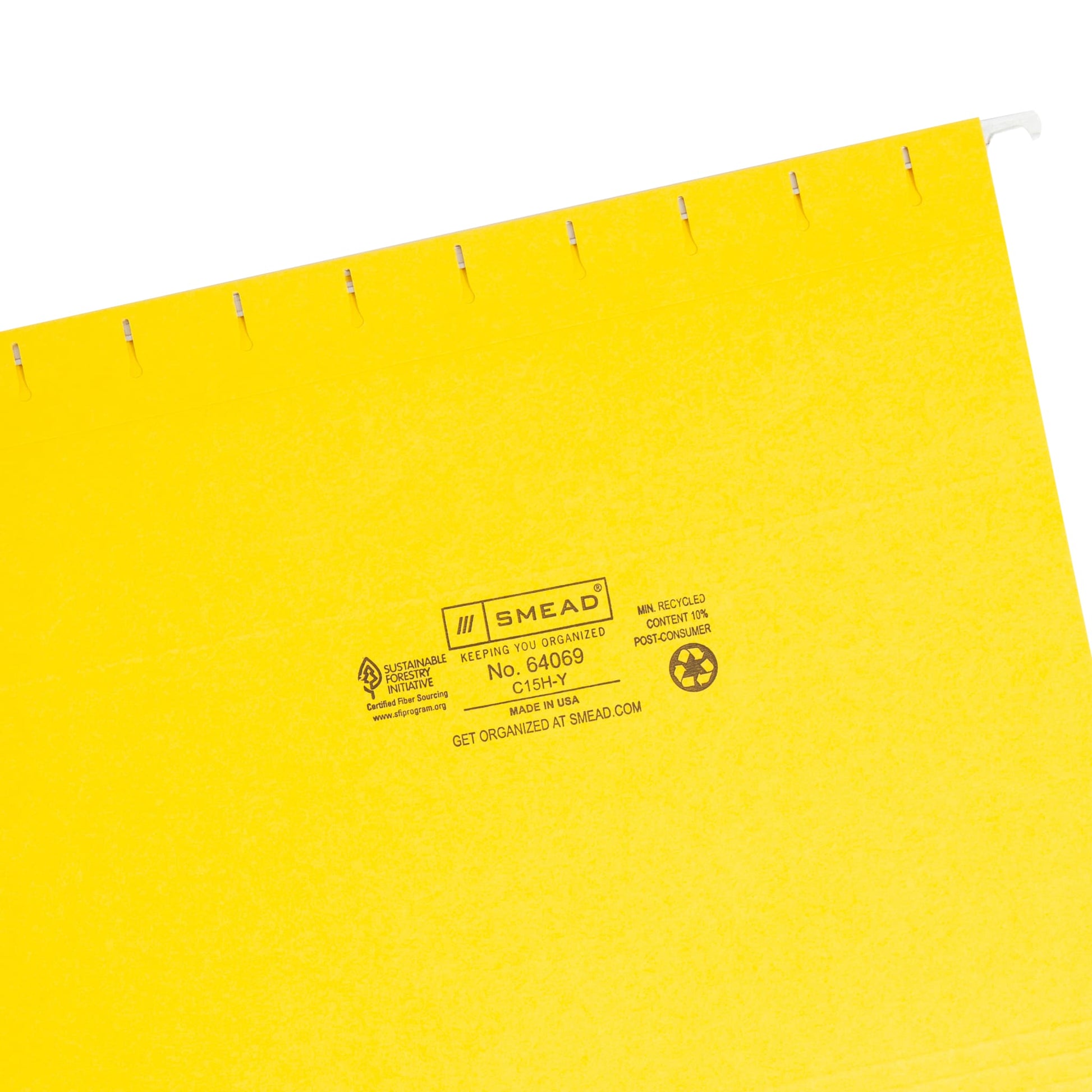 Standard Hanging File Folders with 1/5-Cut Tabs, Yellow Color, Letter Size, Set of 25, 086486640695