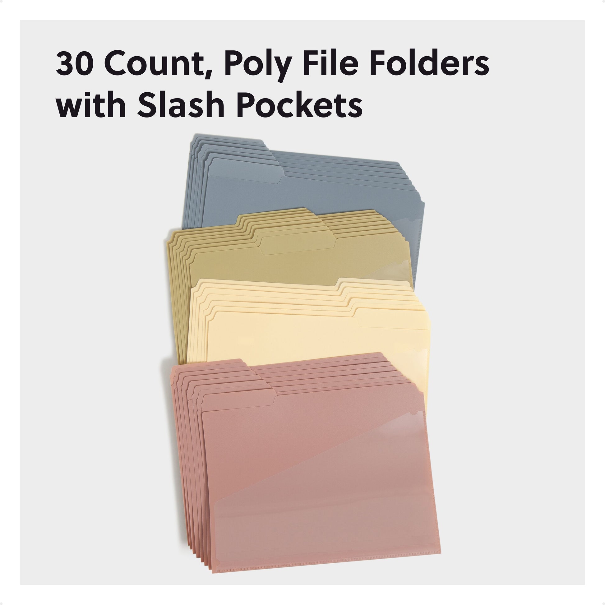 Poly Slash-Pocket File Folders, Assorted Dawn Color, Letter Size, Set of 30, 086486105439