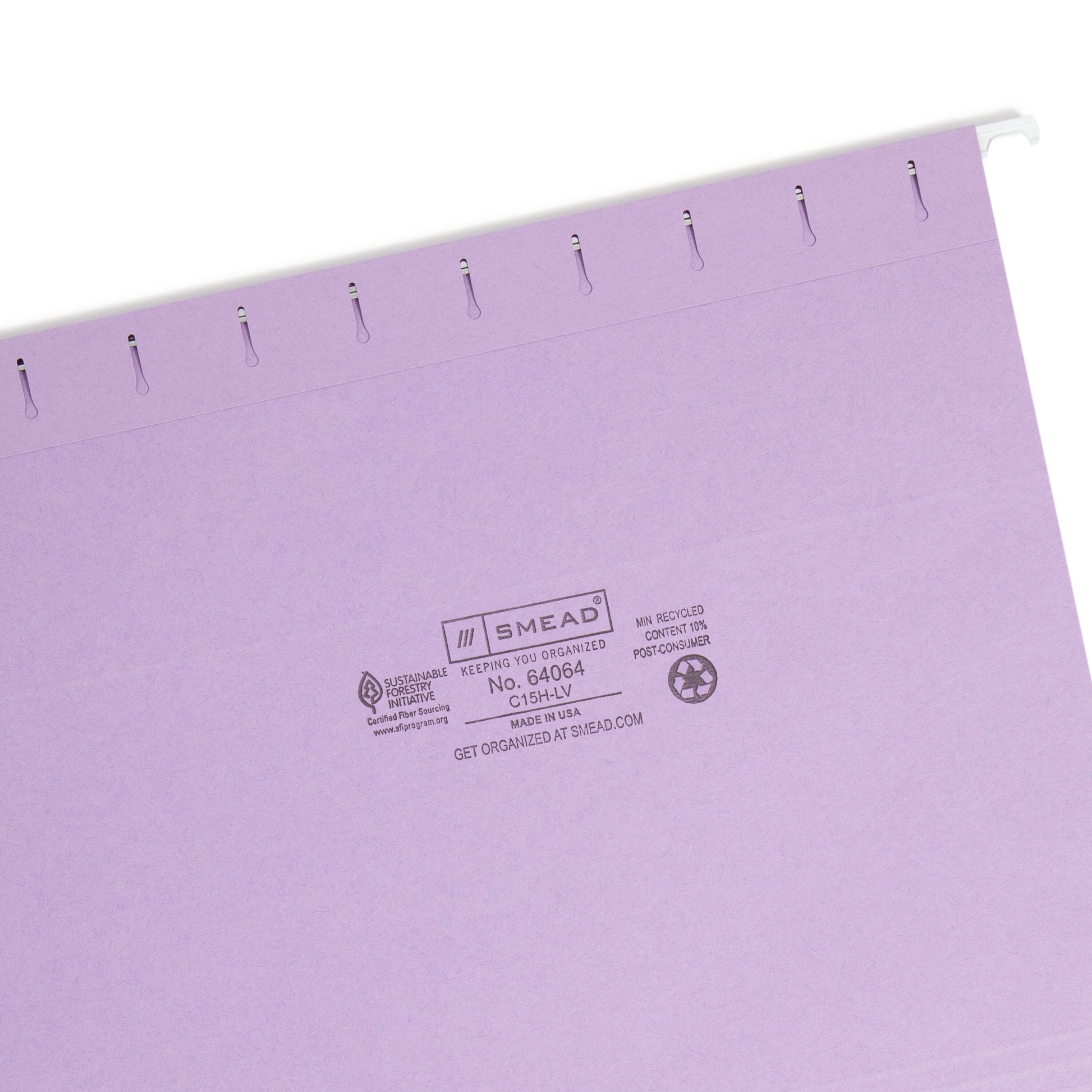 Standard Hanging File Folders with 1/5-Cut TabsStandard Hanging File Folders, 1/5 Cut, Lavender, Letter Size, Set of 50, 086486640640