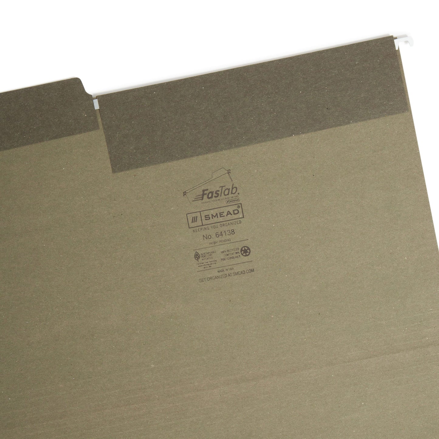 100% Recycled FasTab® Hanging File Folders, Bilingual Packaging, Standard Green Color, Legal Size, Set of 20, 086486641388