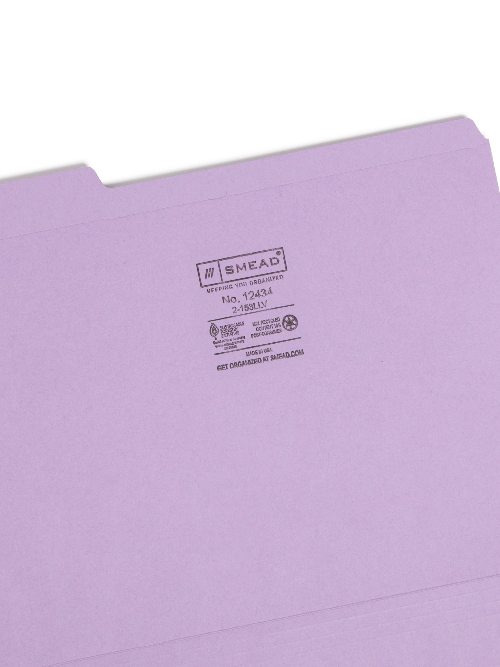 Reinforced Tab File Folders, 1/3-Cut Tab, Lavender Color, Letter Size, Set of 100, 086486124348