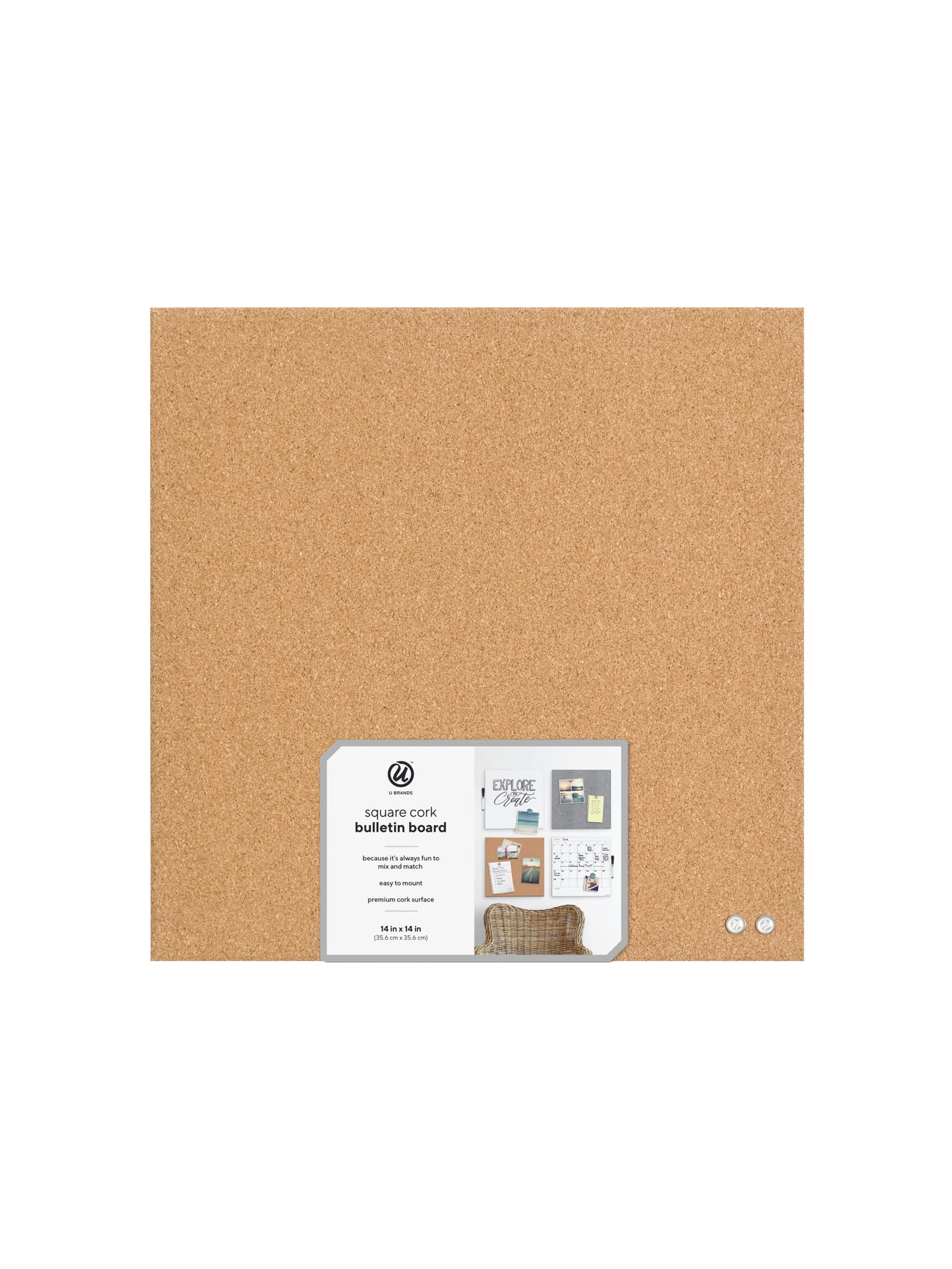 Tile Cork Board, Natural, 14" x 14", 2' or Smaller, Natural, 14" X 14" Size, Set of 1, 812296024635