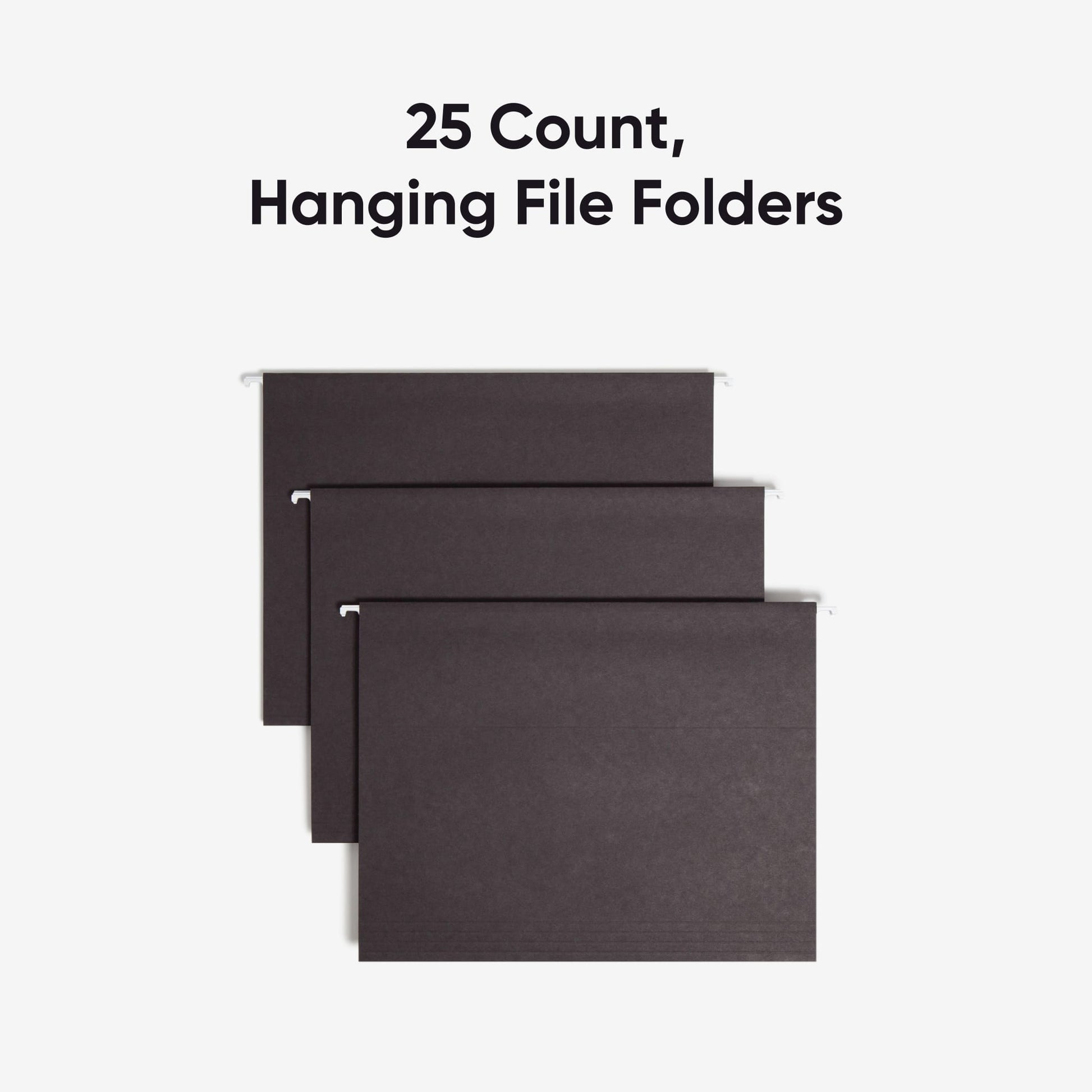 Standard Hanging File Folders with 1/5-Cut Tabs, Black Color, Letter Size, Set of 25, 086486640626
