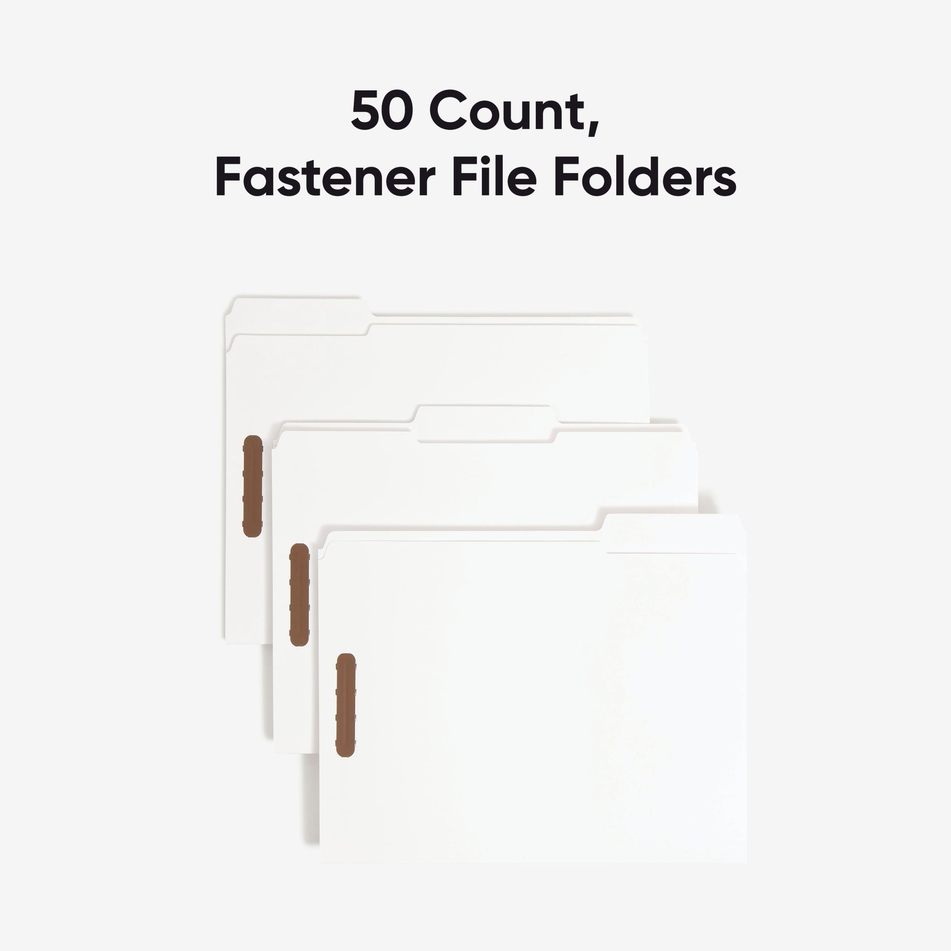 Reinforced Tab Fastener File Folders, 1/3-Cut Tab, 2 Fasteners, White Color, Letter Size, Set of 50, 086486128407