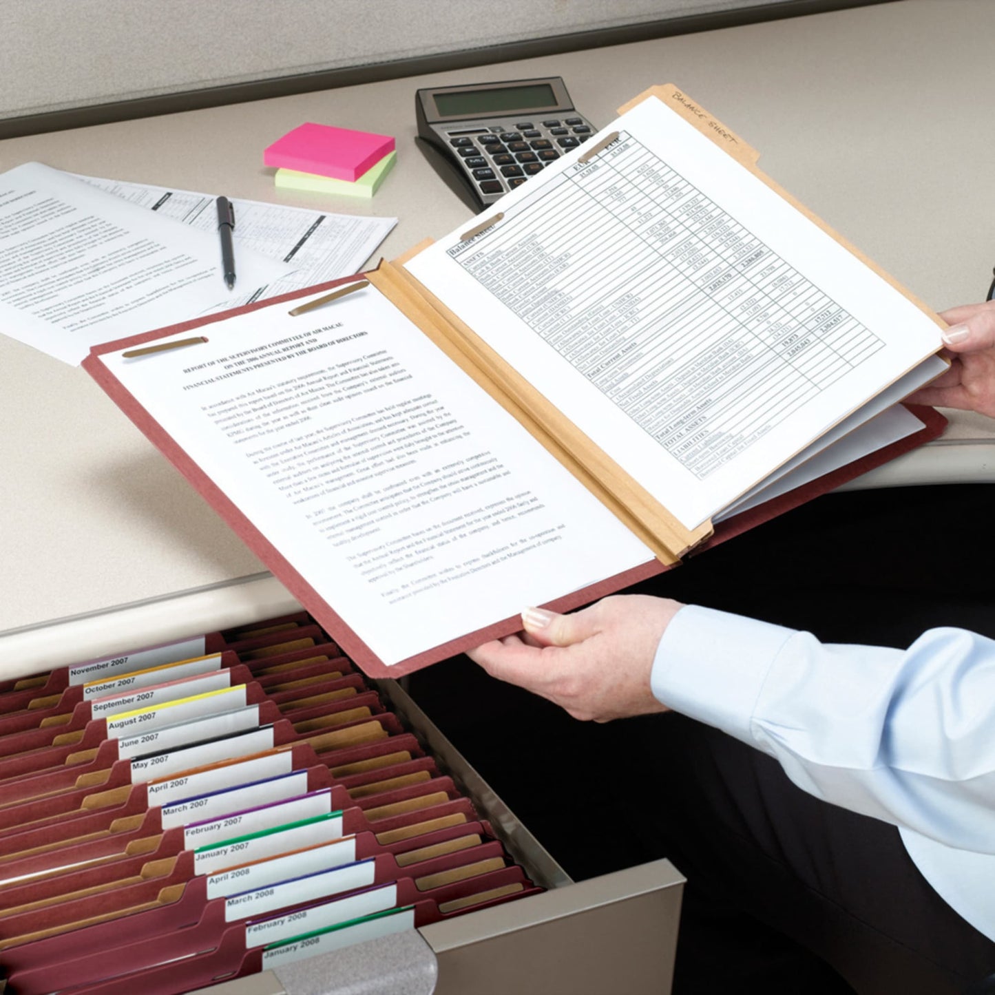 Pressboard Classification File Folders, 2 Dividers, 2 inch Expansion, Red Color, Letter Size, Set of 5, 086486140546