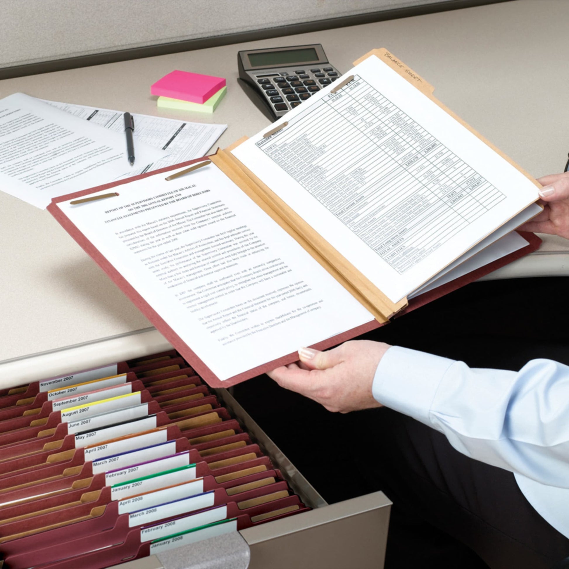 Pressboard Classification File Folders, 2 Dividers, 2 inch Expansion, Red Color, Letter Size, Set of 5, 086486140546