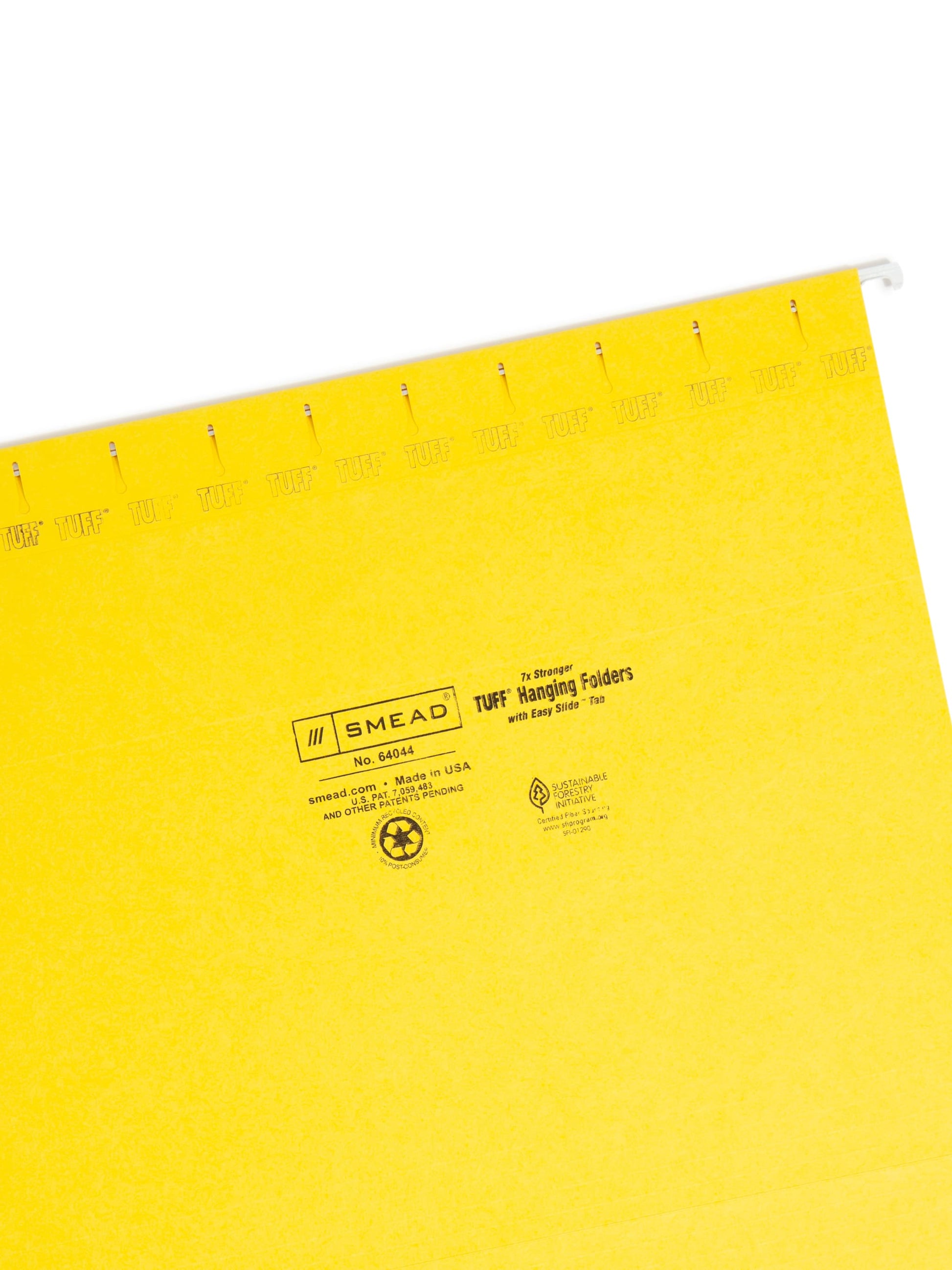 TUFF® Hanging File Folders with Easy Slide® Tabs, Yellow Color, Letter Size, Set of 1, 086486640442