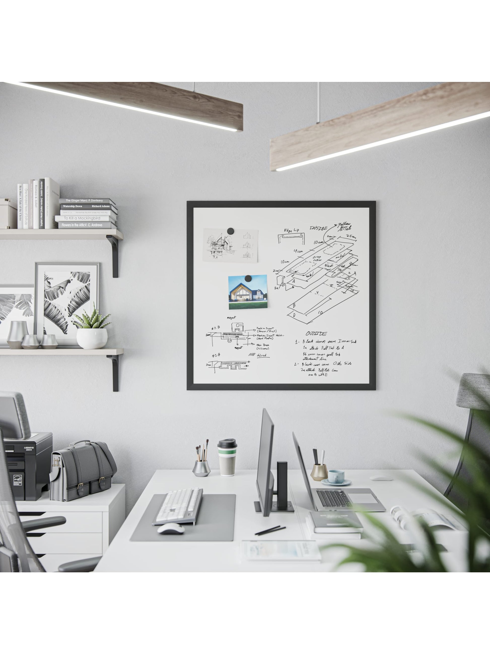 MDF Frame Dry Erase Board, Black, White, 35" x 35", 3 x 3, White, 35" X 35" Size, Set of 1, 817894028924