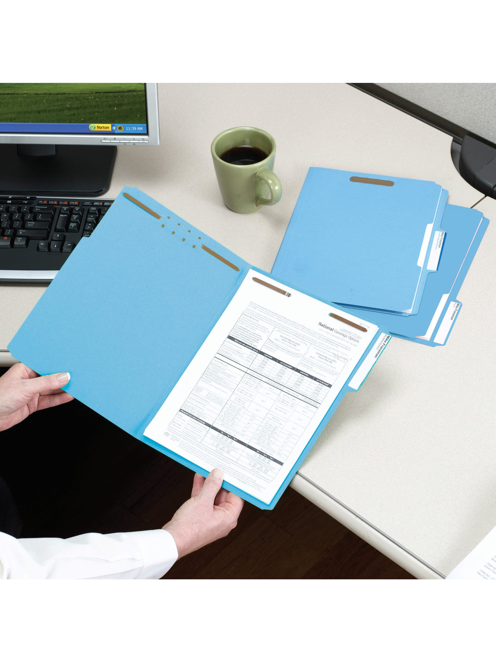 Reinforced Tab Fastener File Folders, 1/3-Cut Tab, 2 FastenersReinforced Tab Fastener File Folders, 1/3 Cut, Blue, Letter, Blue, Letter Size, Set of 50, 086486120401