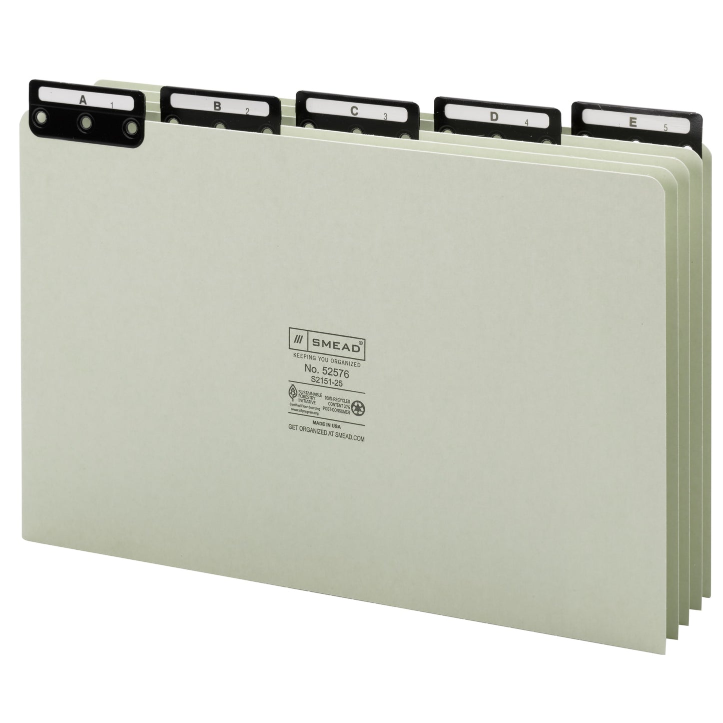 Heavyweight Filing Guides with Alphabetic Indexing, 1/5-Cut Metal Tab, Gray/Green Color, Legal Size, Set of 25, 086486525763