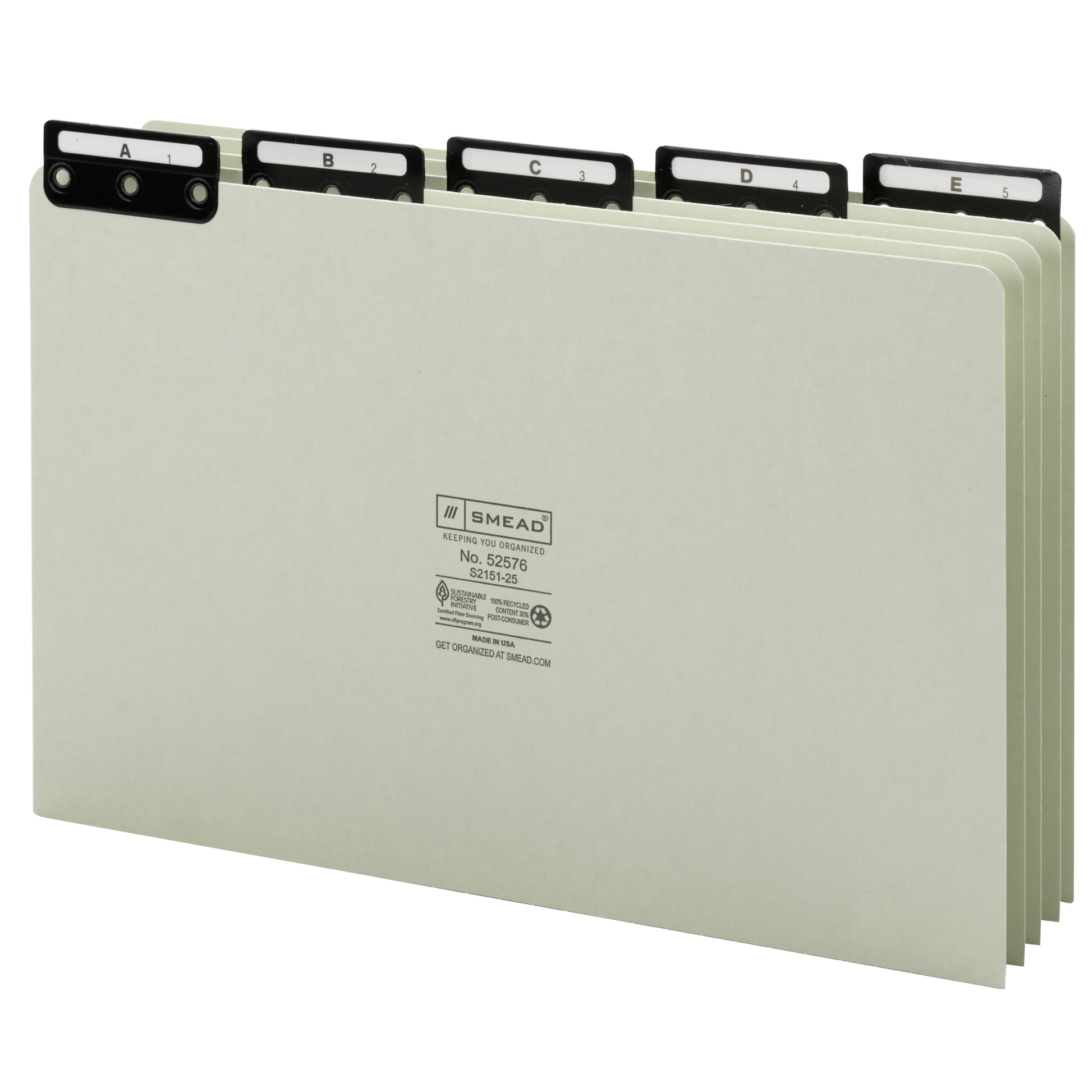 Heavyweight Filing Guides with Alphabetic Indexing, 1/5-Cut Metal Tab, Gray/Green Color, Legal Size, Set of 25, 086486525763