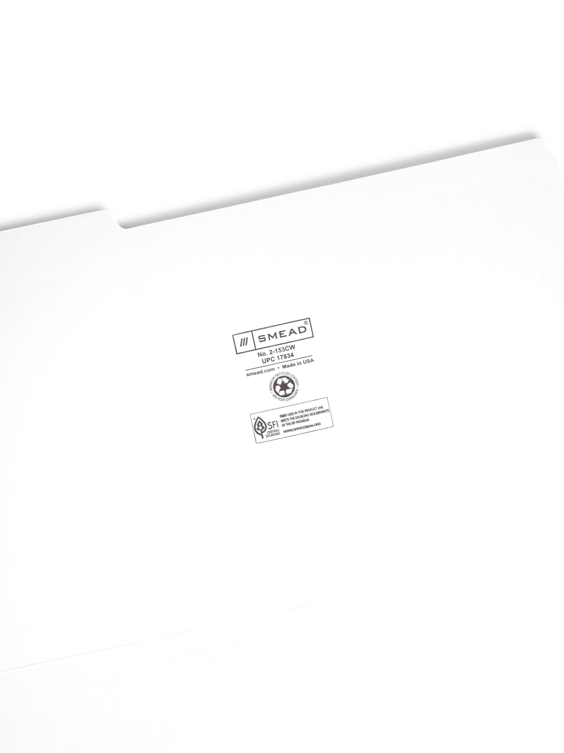 Reinforced Tab File Folders, 1/3-Cut Tab, White Color, Legal Size, Set of 100, 086486178341