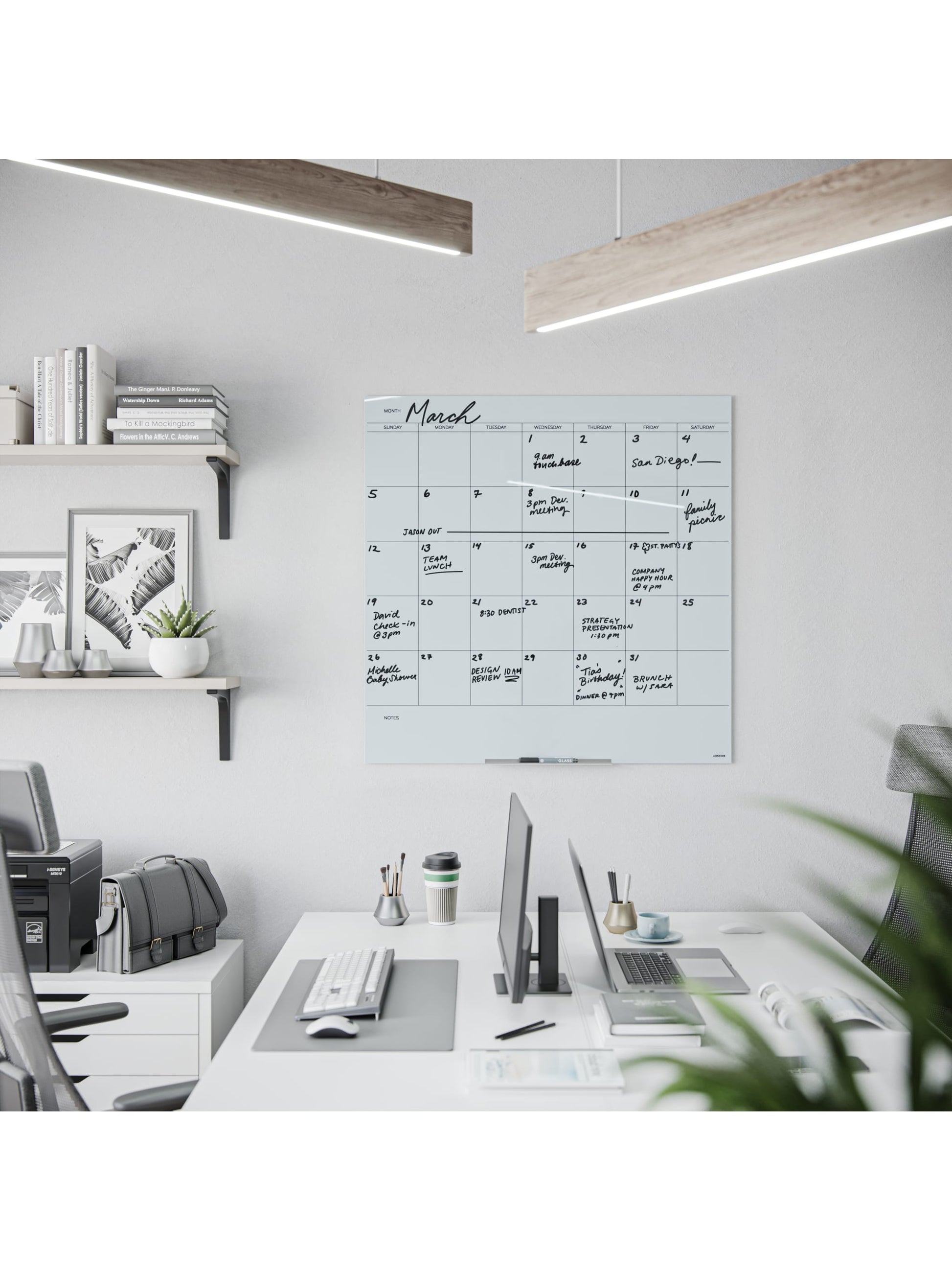 Floating Glass Non-Magnetic DE Calendar Board, White, 35" x 35", 3 x 3, White, 35" X 35" Size, Set of 1, 817894029105