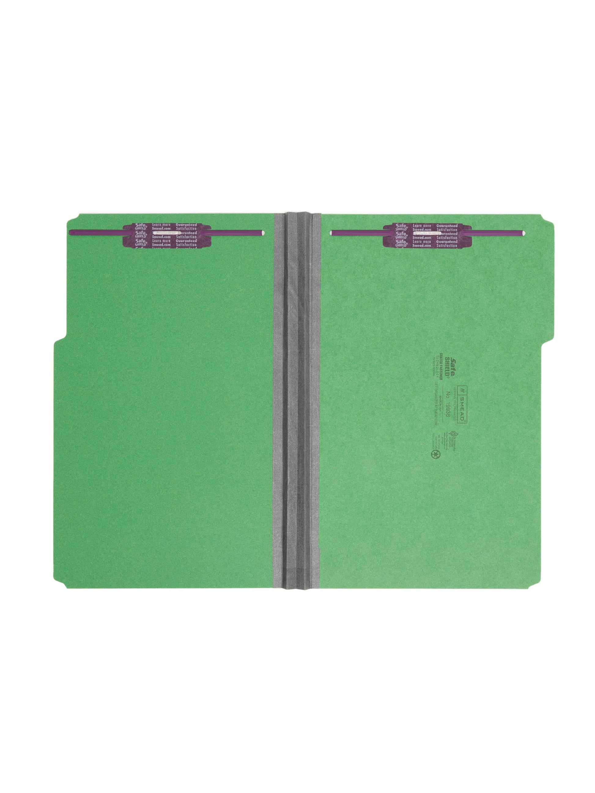 SafeSHIELD® Pressboard Fastener File Folders, 2 inch Expansion, 1/3-Cut Tab, Green Color, Legal Size, Set of 25, 086486199384