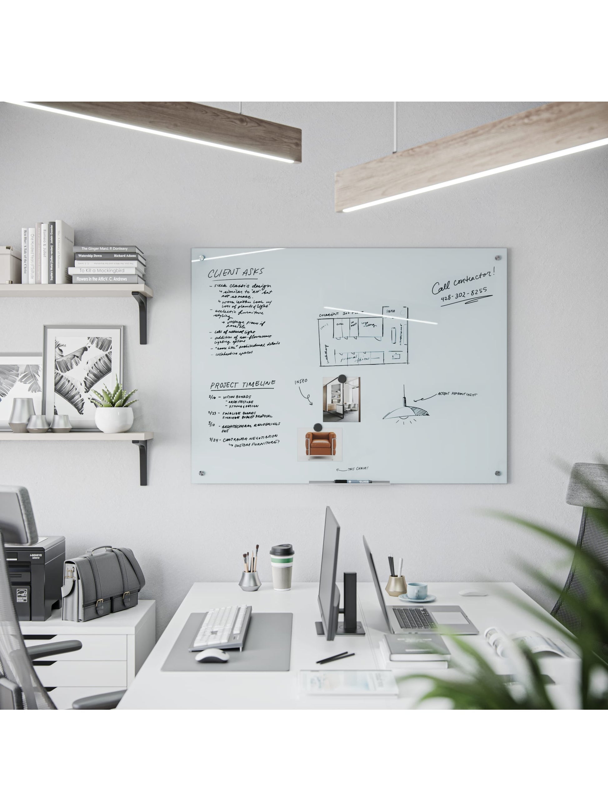 Frameless Glass Magnetic Dry Erase Board, White, 47" x 35", 4 x 3, White, 47" X 35" Size, Set of 1, 817894022991