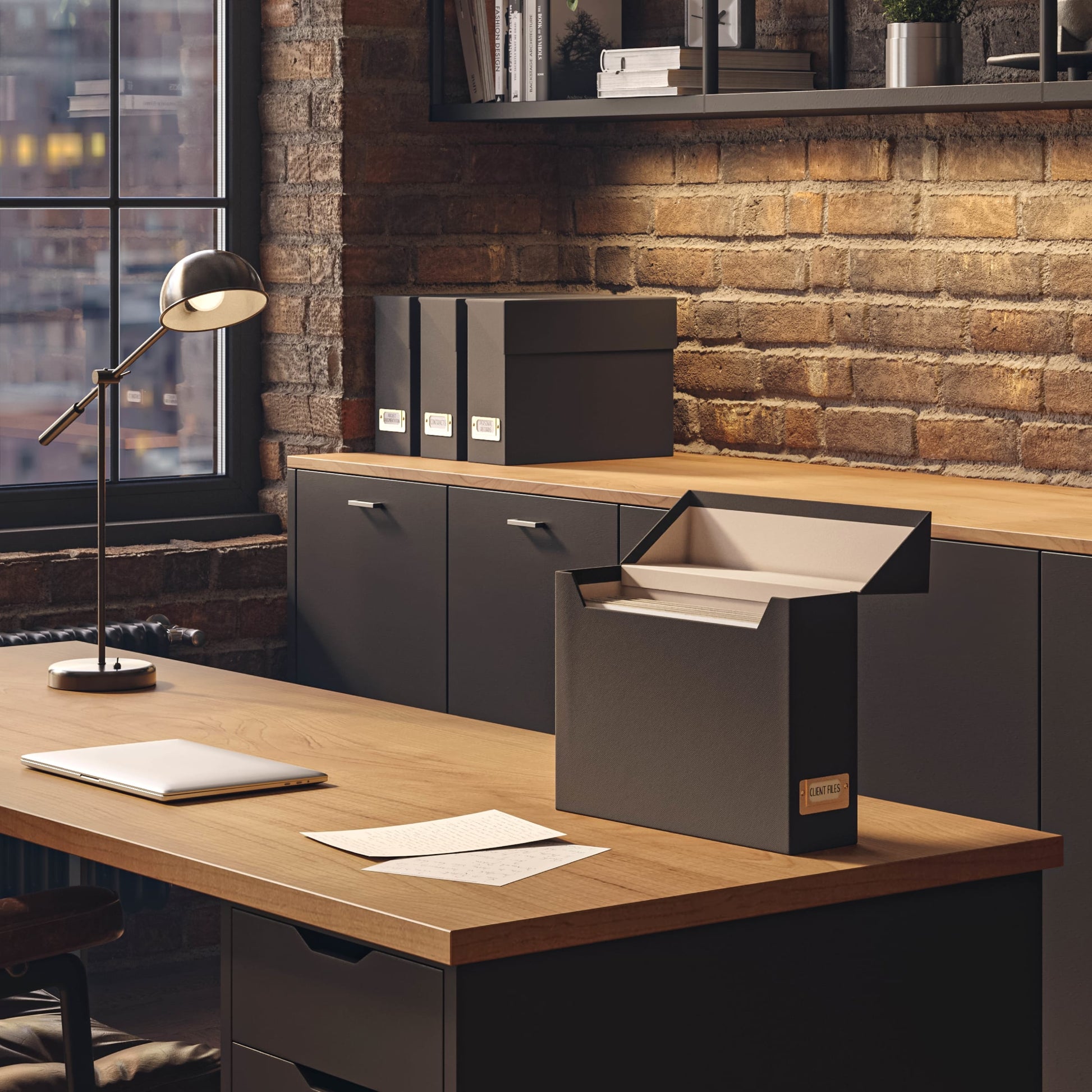 Flip Top Box, Charcoal Color, 13" X 9.4" X 3.7" Size, Set of 1, 086486702331