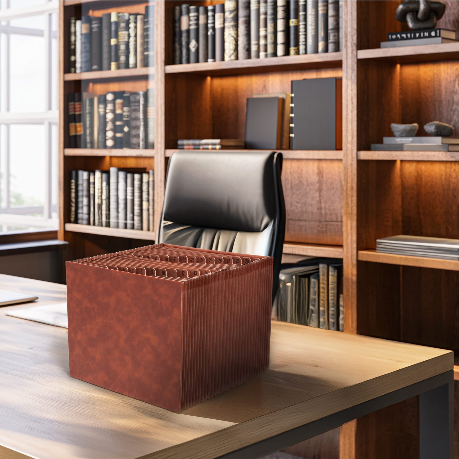 TUFF® Vegan Leather Expanding Files, 31 Pockets, Numerical , Brown Color, Letter Size, Set of 1, 086486737852