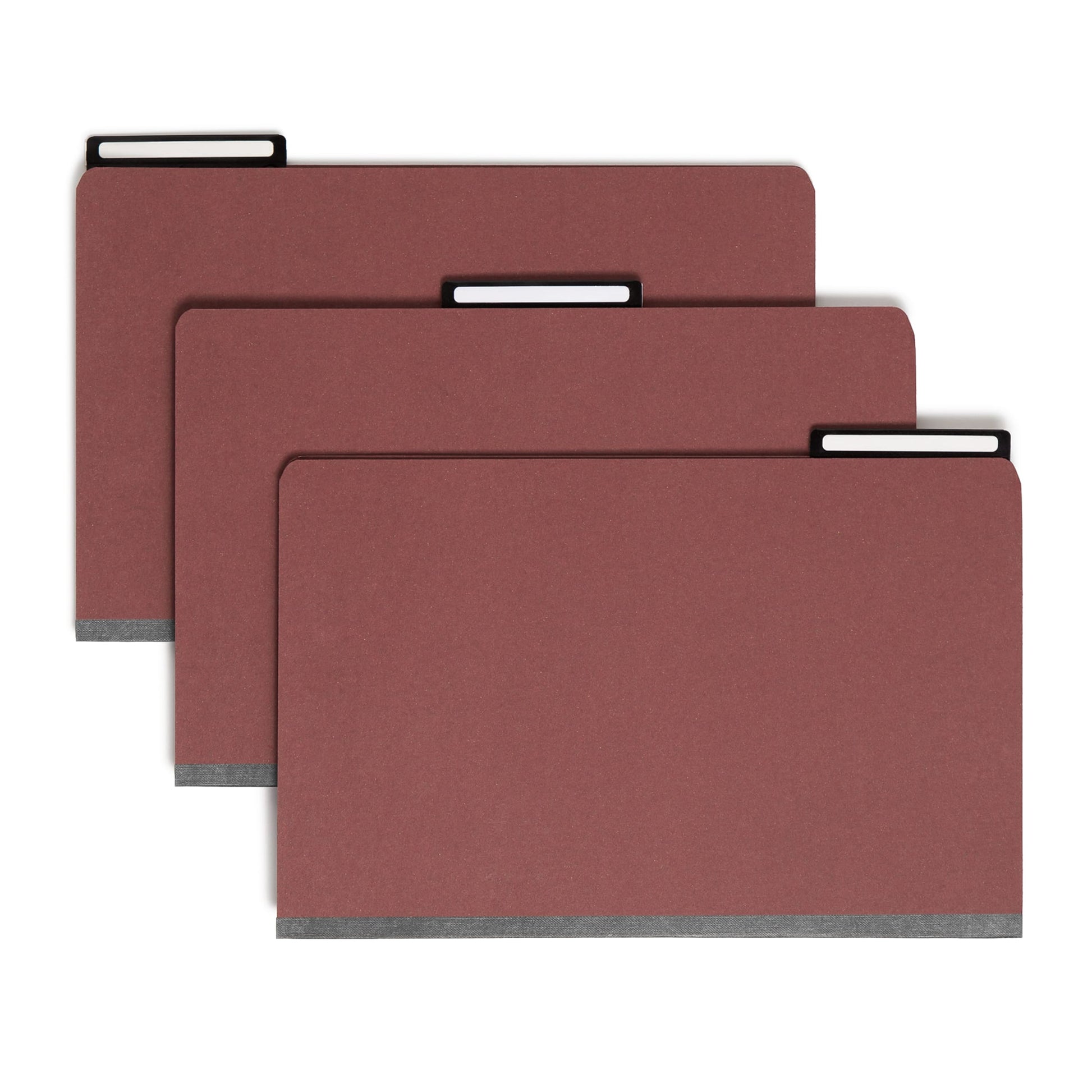 SafeSHIELD® Pressboard Classification File Folders, 2 Dividers, 2 inch Expansion, Metal Tab, Red Color, Legal Size, Set of 10, 30086486192300