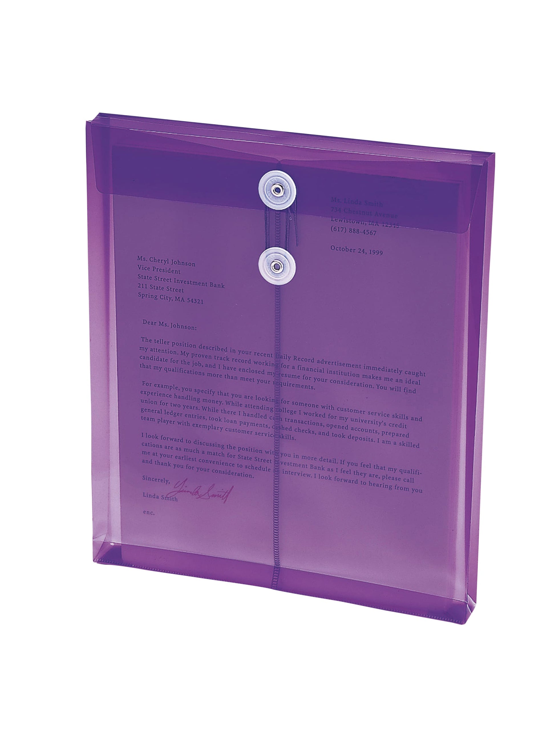 Top Load Poly Envelopes with String Tie Closure, 1-1/4 Inch Expansion, Purple Color, Letter Size, Set of 1, 086486895446