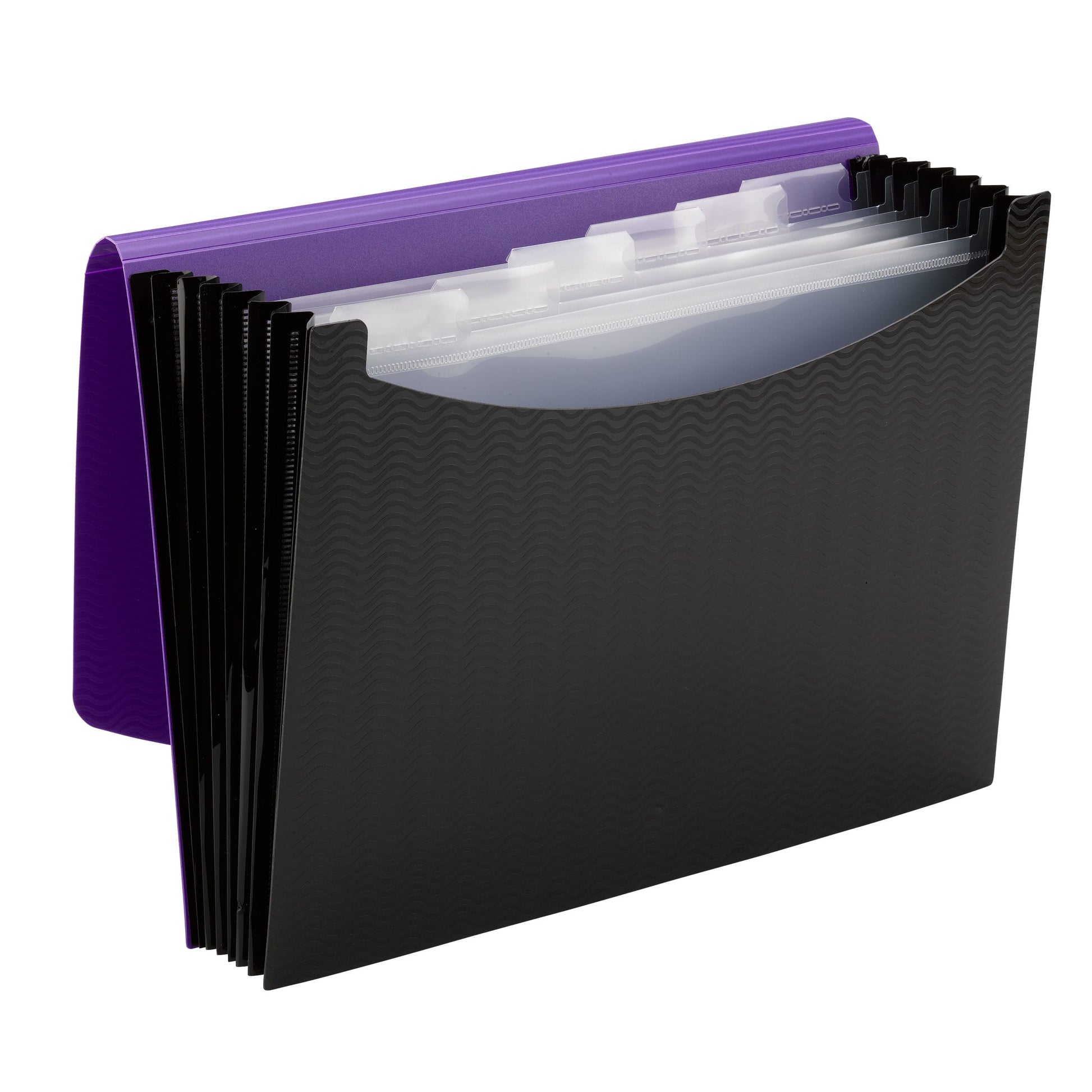 Poly Expanding Files with Flap, 6 Pockets, Wave Pattern, Purple Color, Letter Size, Set of 1, 086486708821