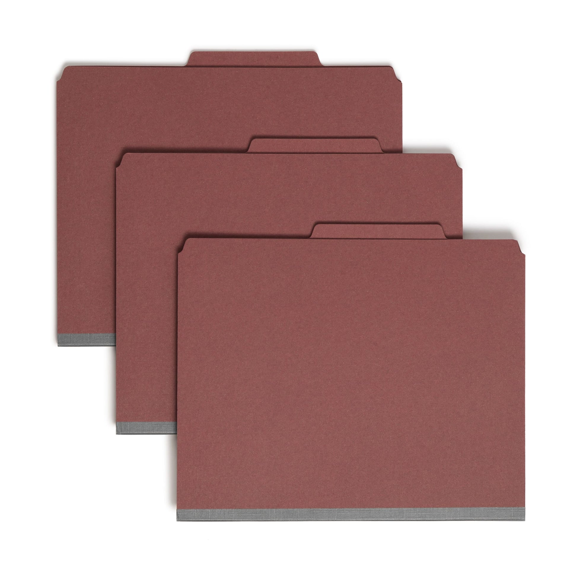 SafeSHIELD® Pressboard Classification File Folders, 3 Dividers, 3 inch Expansion, 2/5-Cut Tab, Red Color, Letter Size, Set of 10, 30086486140929