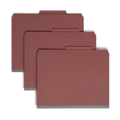 SafeSHIELD® Pressboard Classification File Folders, 3 Dividers, 3 inch Expansion, 2/5-Cut Tab, Red Color, Letter Size, Set of 10, 30086486140929