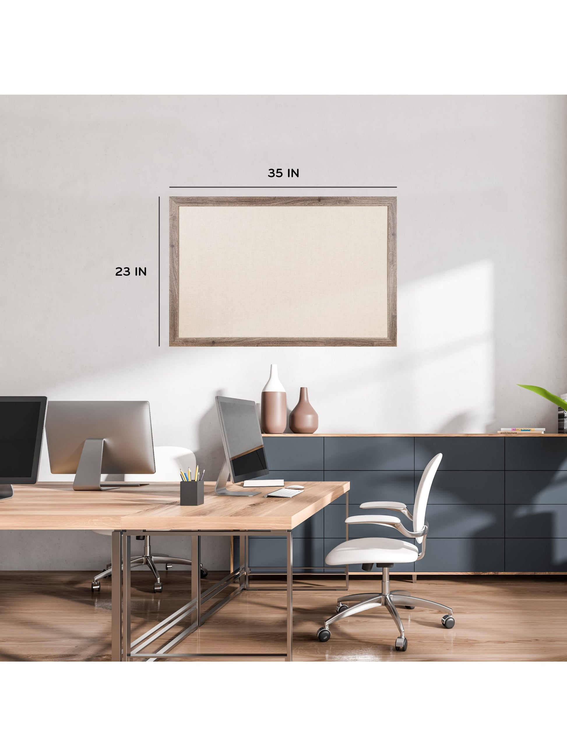 Rustic Frame Linen Bulletin Board, Brown, Beige, 35" x 23", 3 x 4, Beige, 35" X 23" Size, Set of 1, 843463148915
