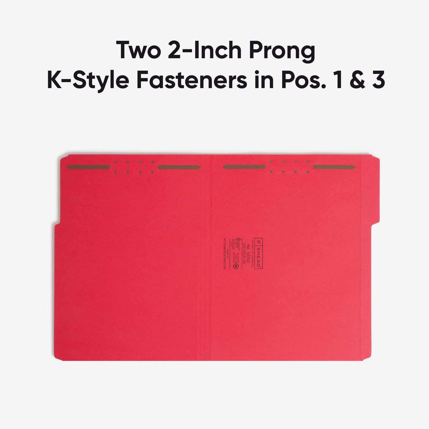 Reinforced Tab Fastener File Folders, 1/3-Cut Tab, 2 Fasteners, Red Color, Letter Size, Set of 50, 086486127400