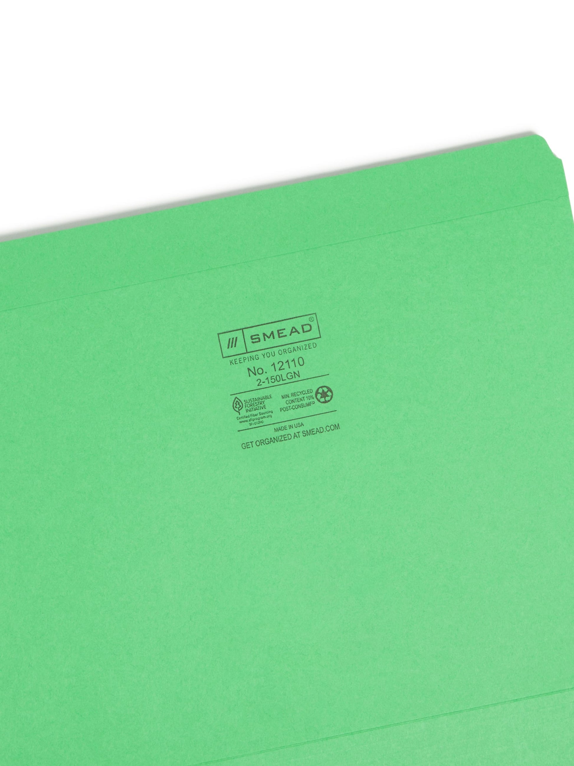 Reinforced Tab File Folders, Straight-Cut Tab, Green Color, Letter Size, Set of 100, 086486121101