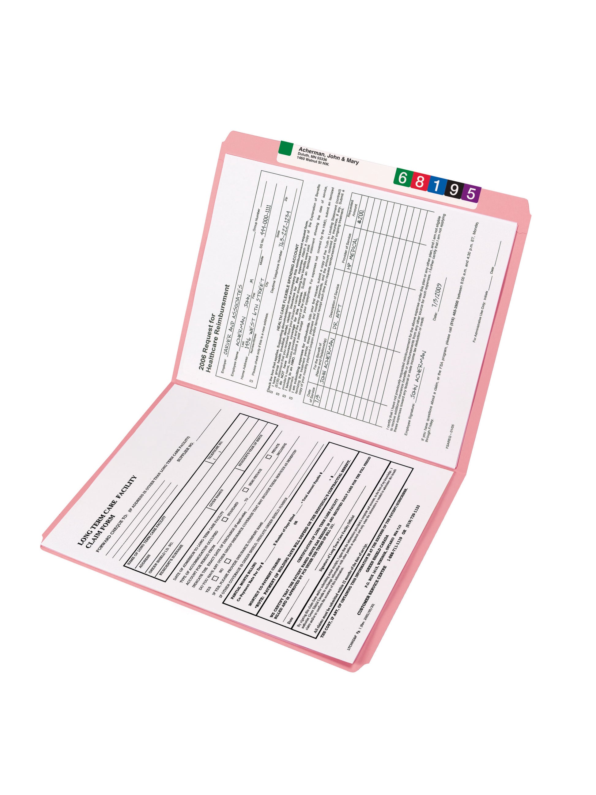 Reinforced Tab File Folders, Straight-Cut Tab, Pink Color, Letter Size, Set of 100, 086486126106