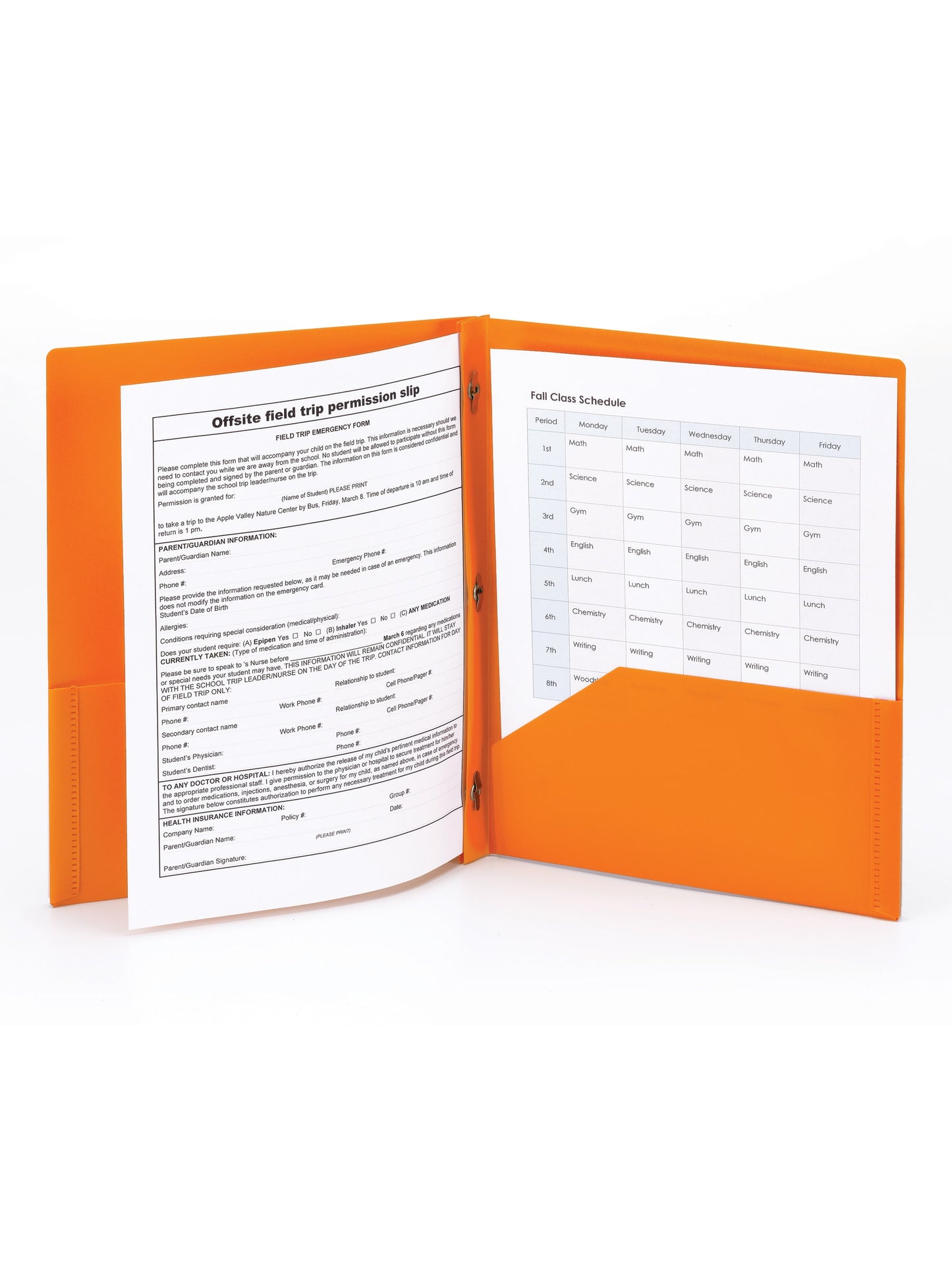 Poly Two-Pocket Folders with Fasteners, Orange Color, Letter Size, Set of 1, 086486877350