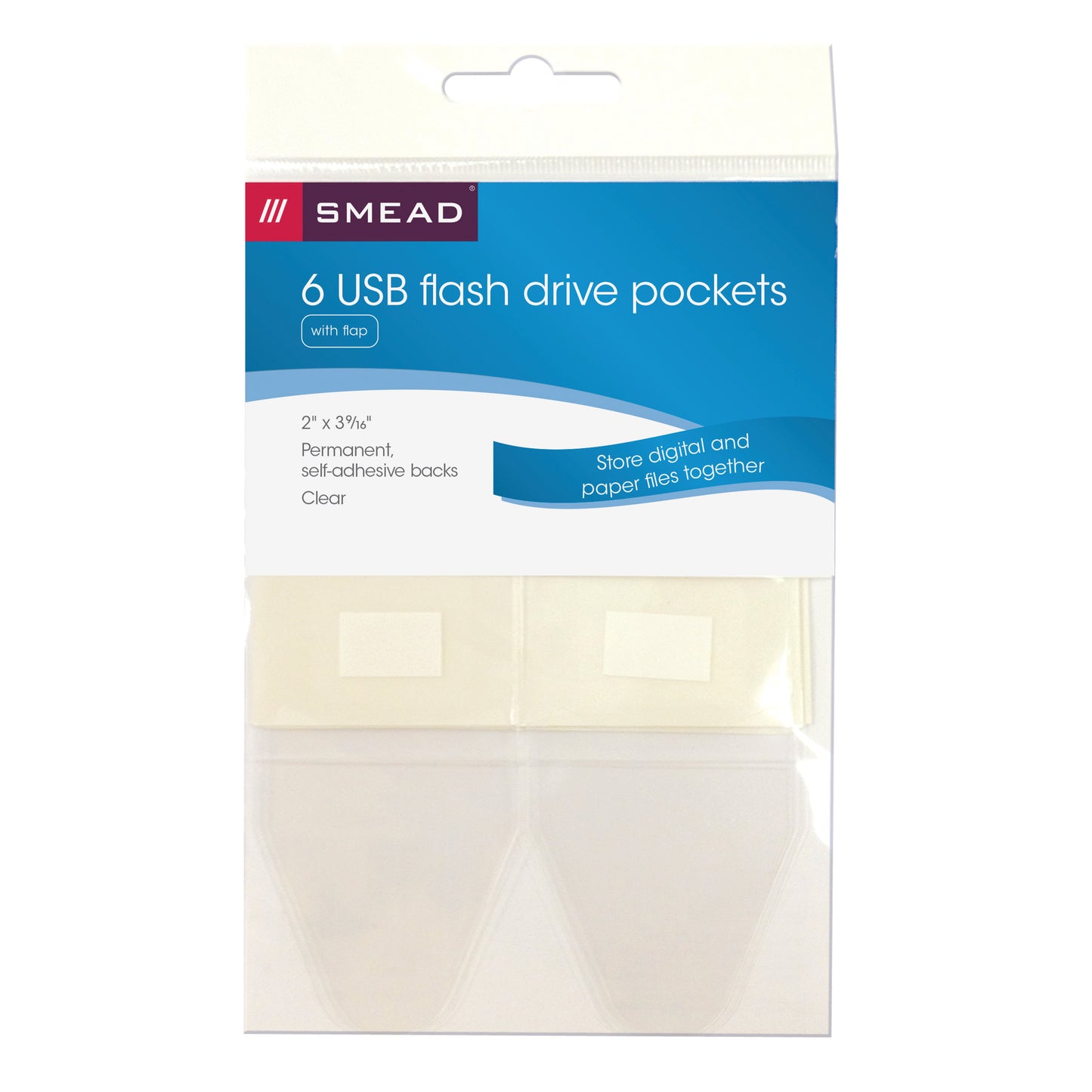 Self-Adhesive Poly Pockets, Clear Color, 3-9/16" X 2" Size, Set of 6, 086486681506