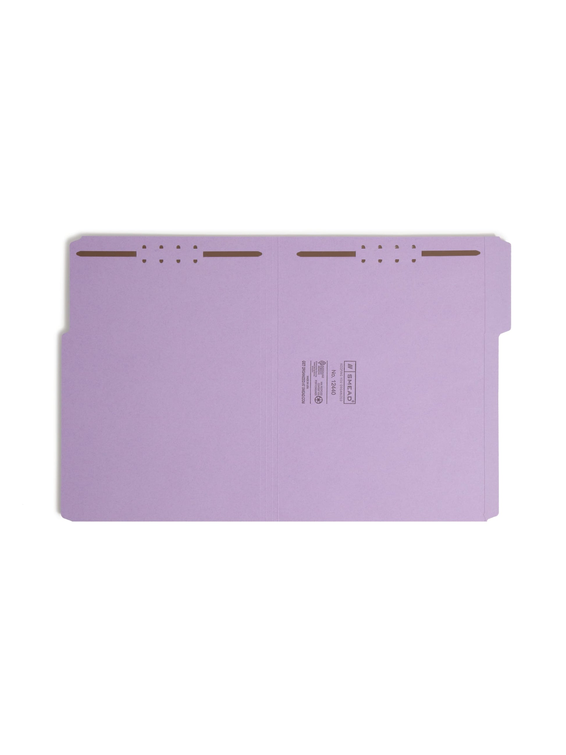 Reinforced Tab Fastener File Folders, 1/3-Cut Tab, 2 Fasteners, Lavender Color, Letter Size, Set of 50, 086486124409