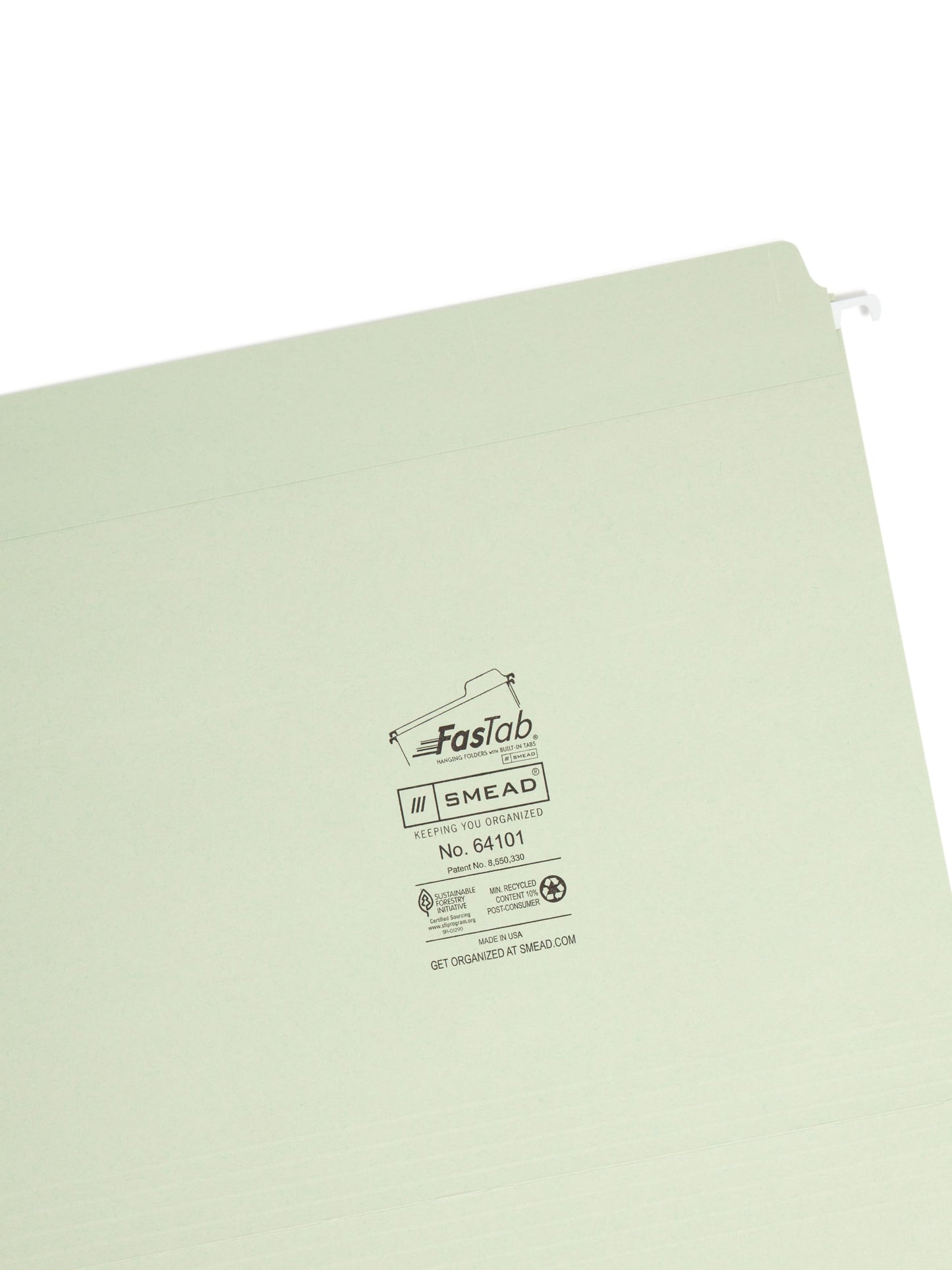 FasTab® Hanging File Folders, Straight-Cut Tab, Moss Green Color, Letter Size, Set of 20, 086486641012