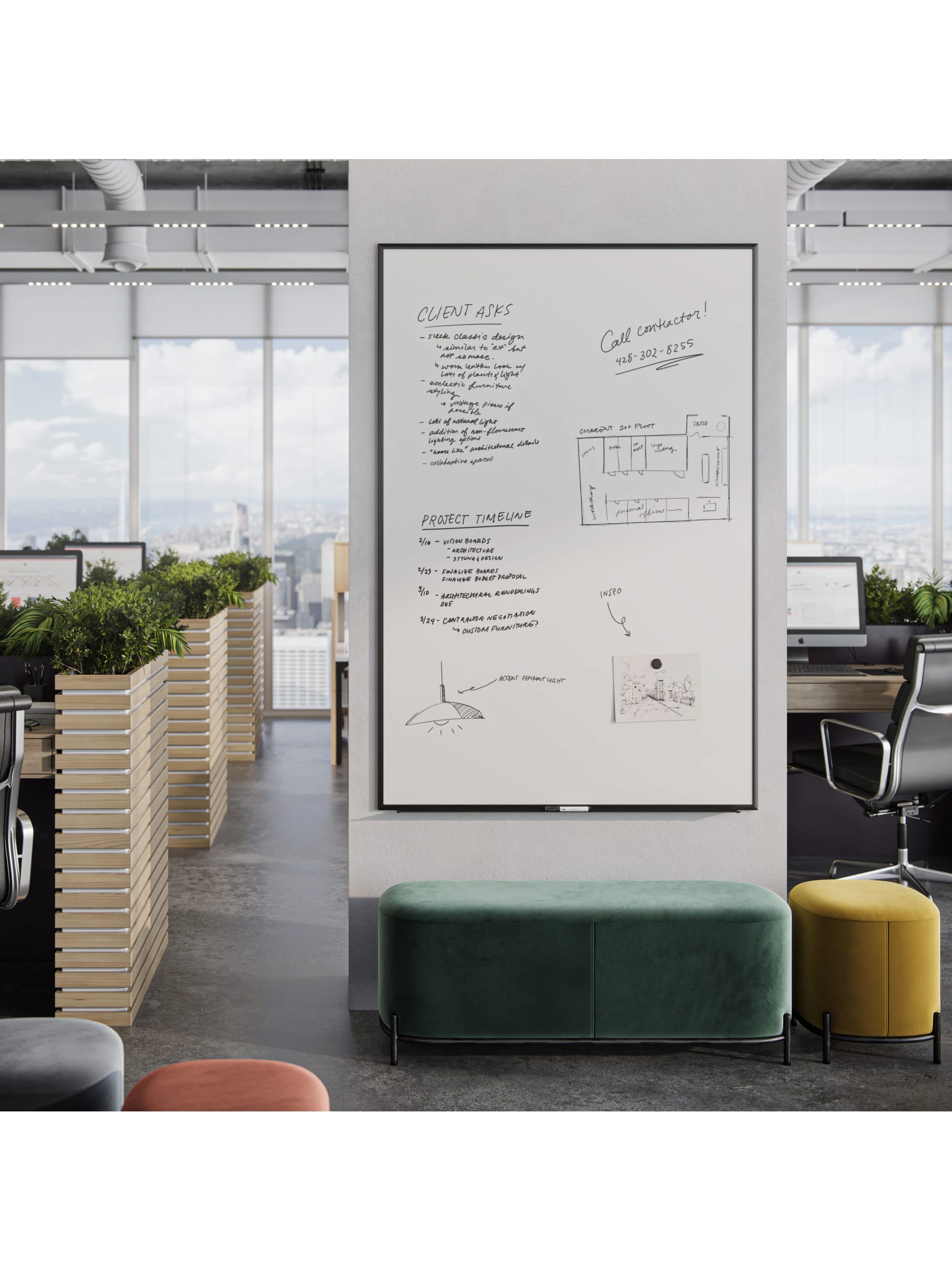 Metal Frame Dry Erase Board, Black, White, 47" x 70", 6 x 4, White, 47" X 70" Size, Set of 1, 817894028979