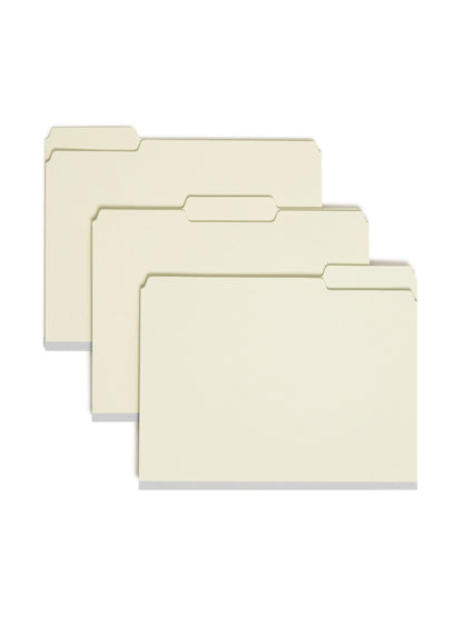 SafeSHIELD® Pressboard Fastener File Folders, 3 inch Expansion, 1/3-Cut Tab, Gray/Green Color, Letter Size, 