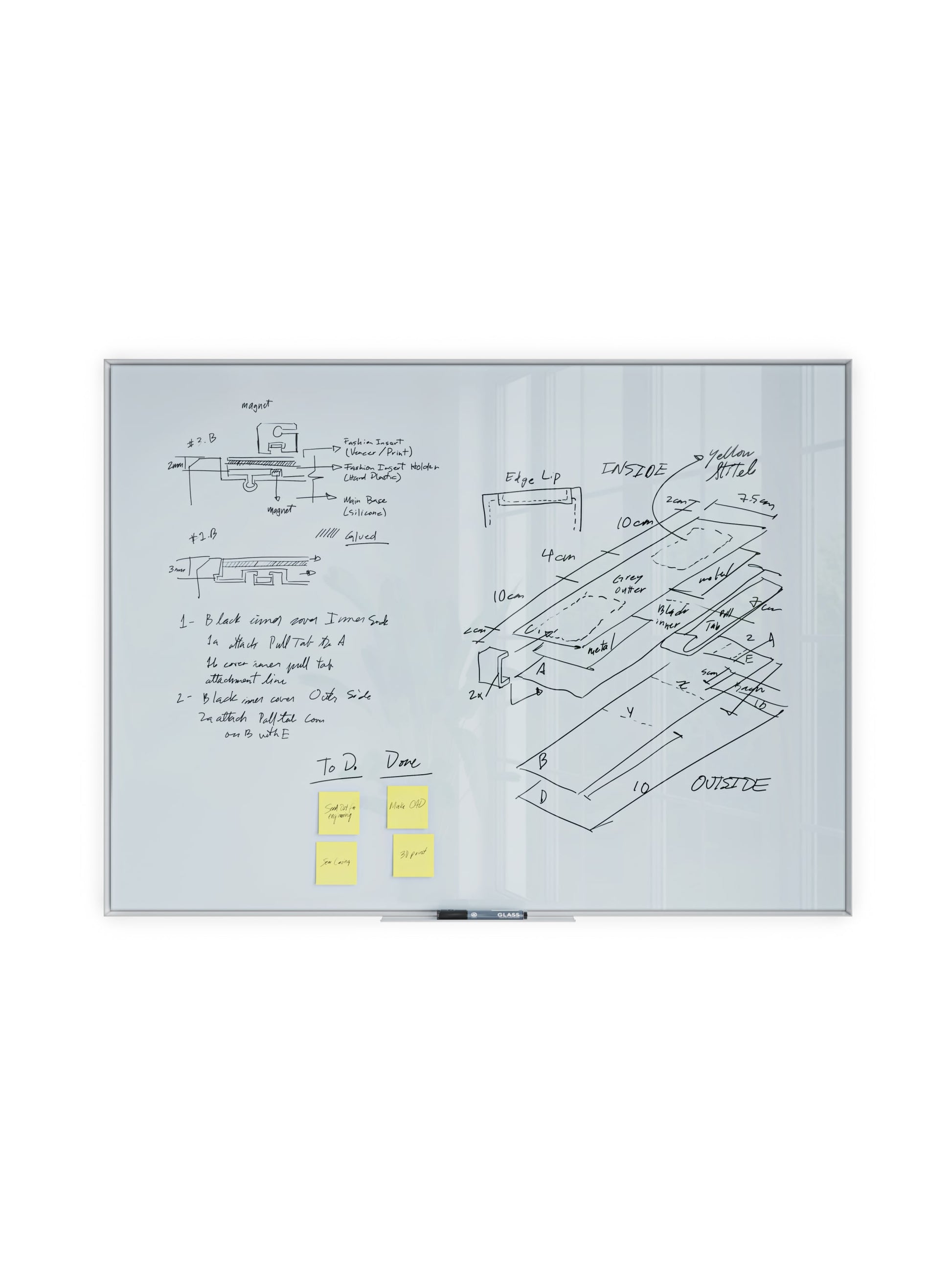 Aluminum Frame Magnetic Glass Dry Erase Board, White, White, 35" x 47", 4 x 3, White, 35" X 47" Size, Set of 1, 817894028269
