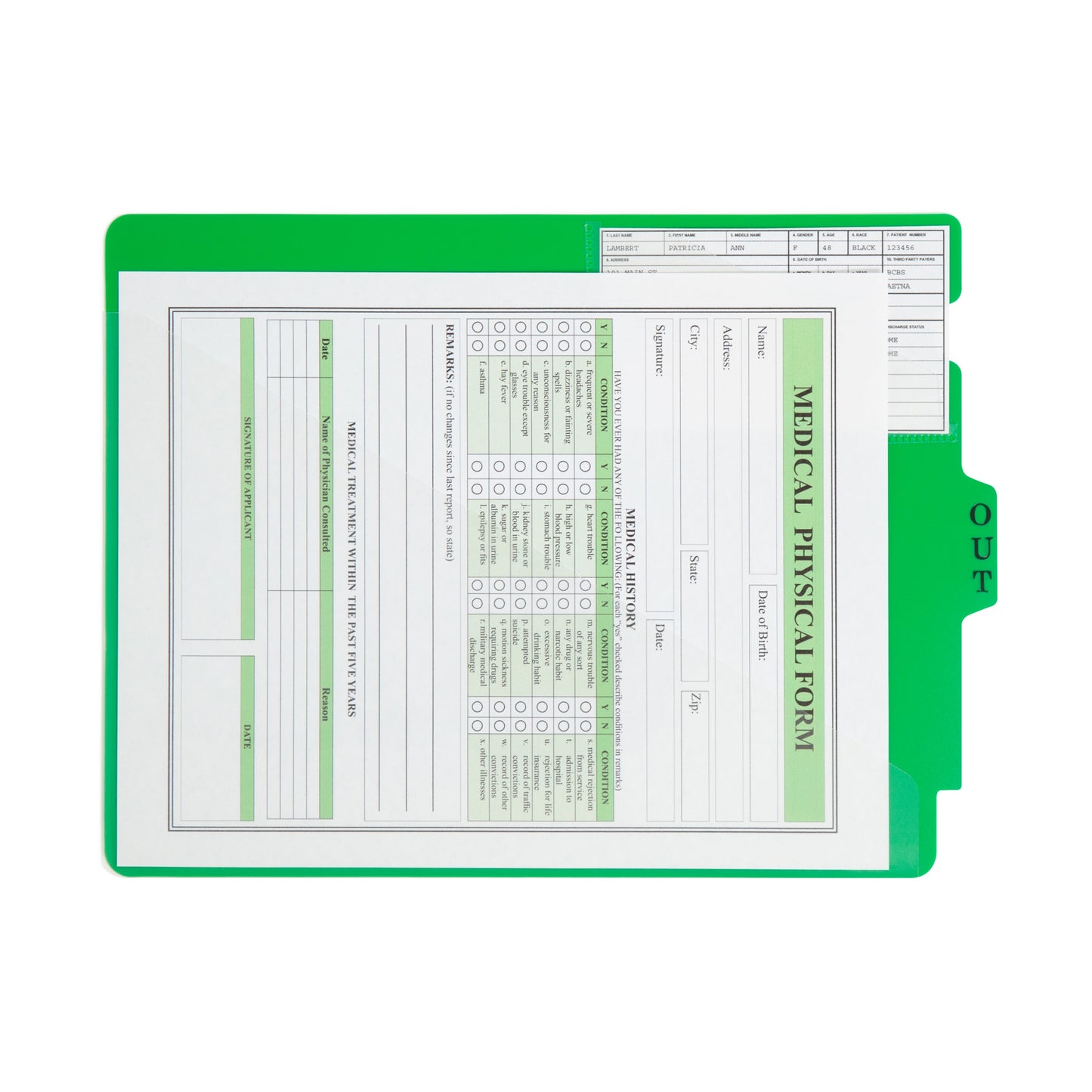 Poly End Tab Out-Guides, Green Color, Extra Wide Letter Size, Set of 50, 086486619622