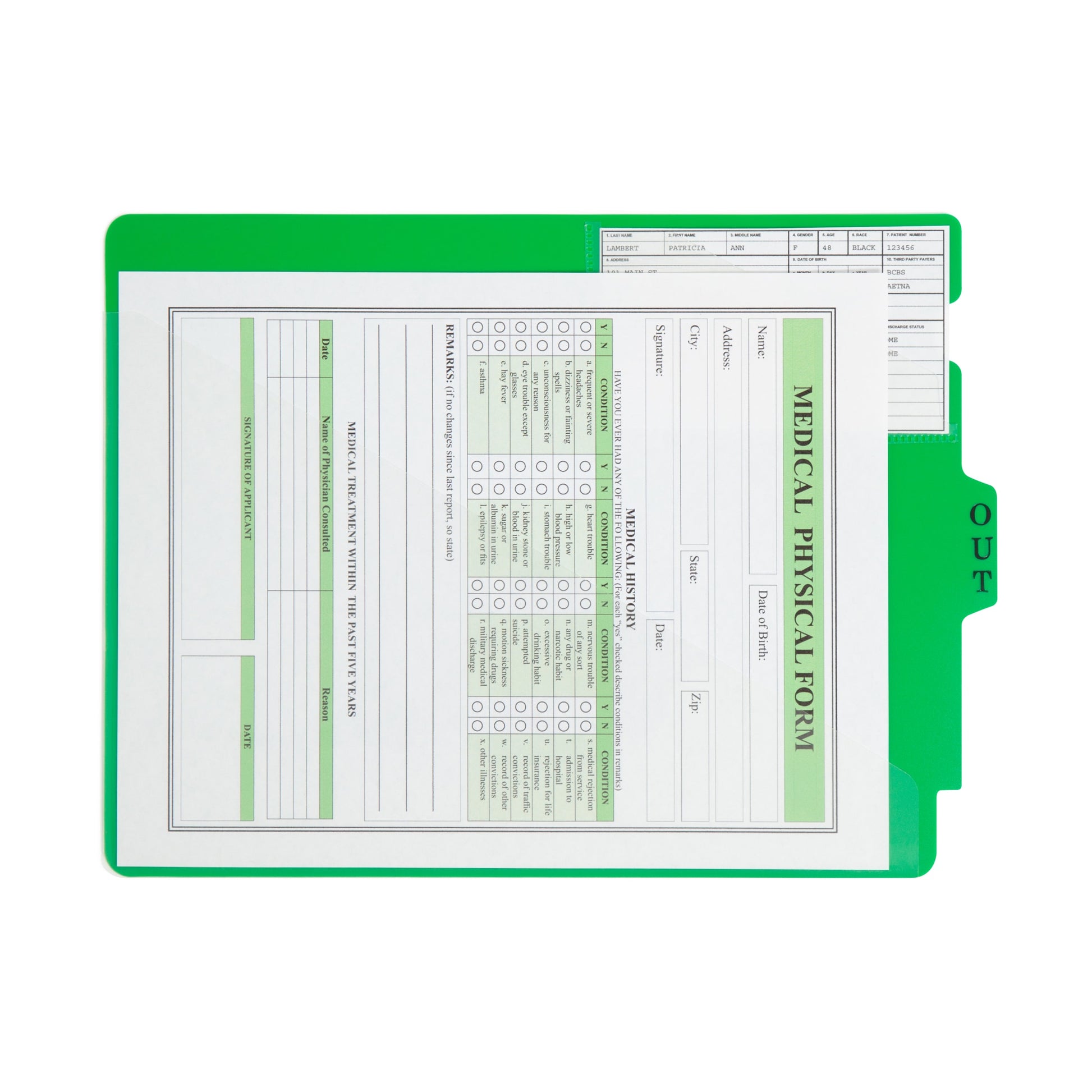 Poly End Tab Out-Guides, Green Color, Extra Wide Letter Size, Set of 50, 086486619622